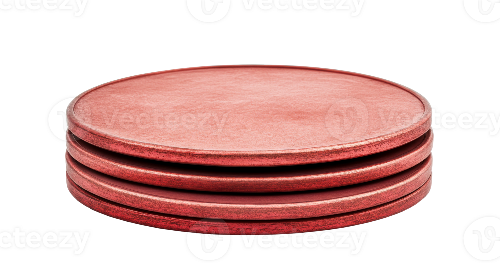 Stack of red round coasters, wood grain texture, simple, isolated, cut out transparent png