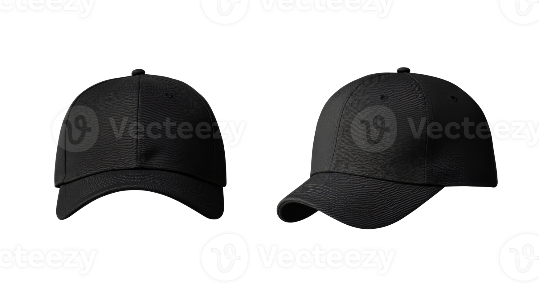 Black baseball caps on black background, cut out transparent png