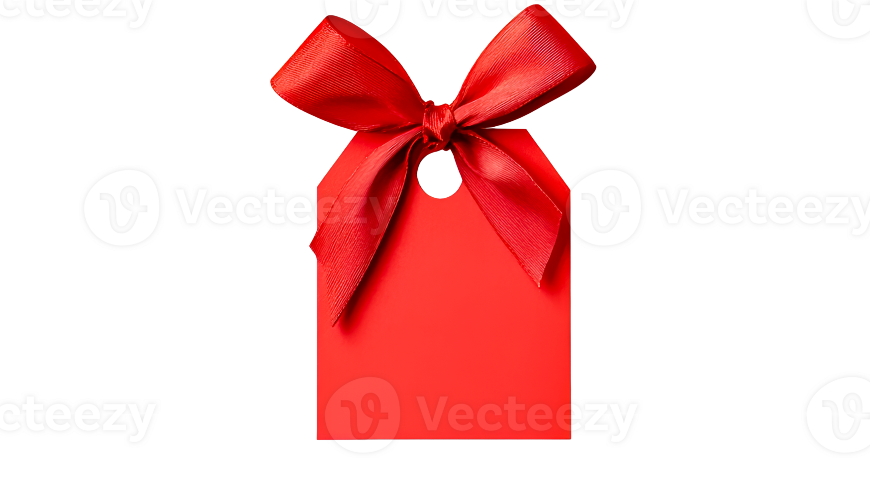 Red Gift Tag with Ribbon Bow on Black Background, cut out transparent png