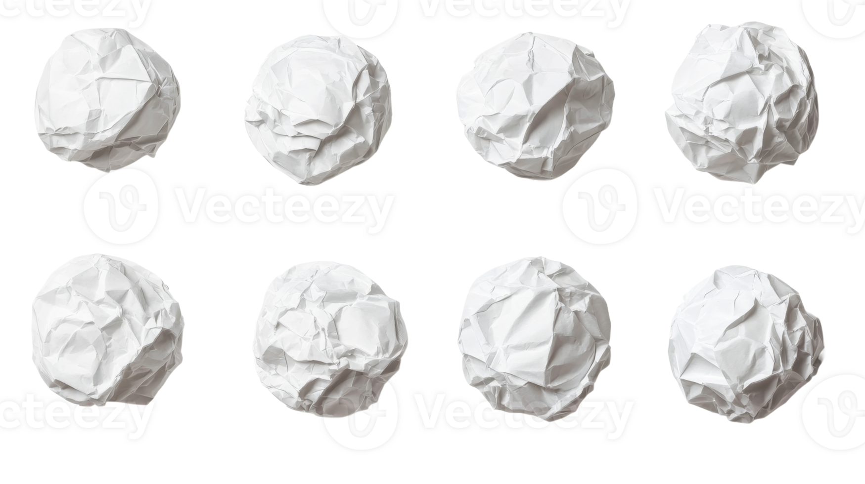 Set of crumpled paper balls, texture, white, black, cut out transparent png