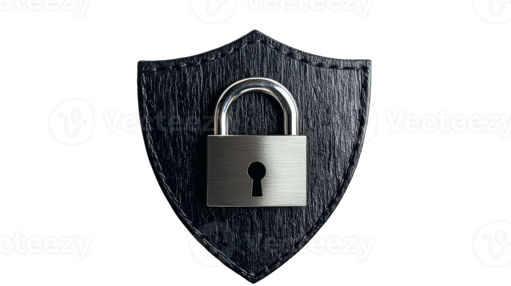 Lock on shield for protection, security concept, cut out transparent png