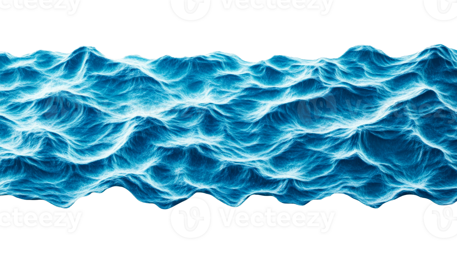 Blue wavy ocean surface with bright highlights, cut out transparent png