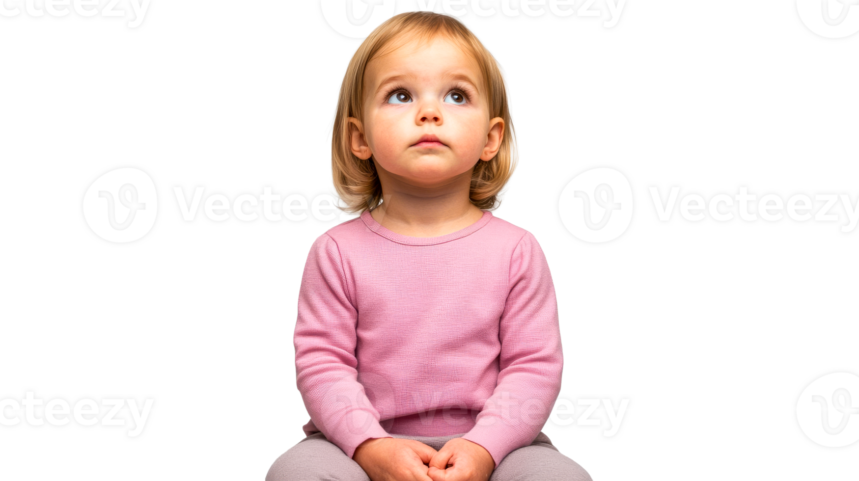 Little girl looking up, isolated on transparent background, cut out transparent png