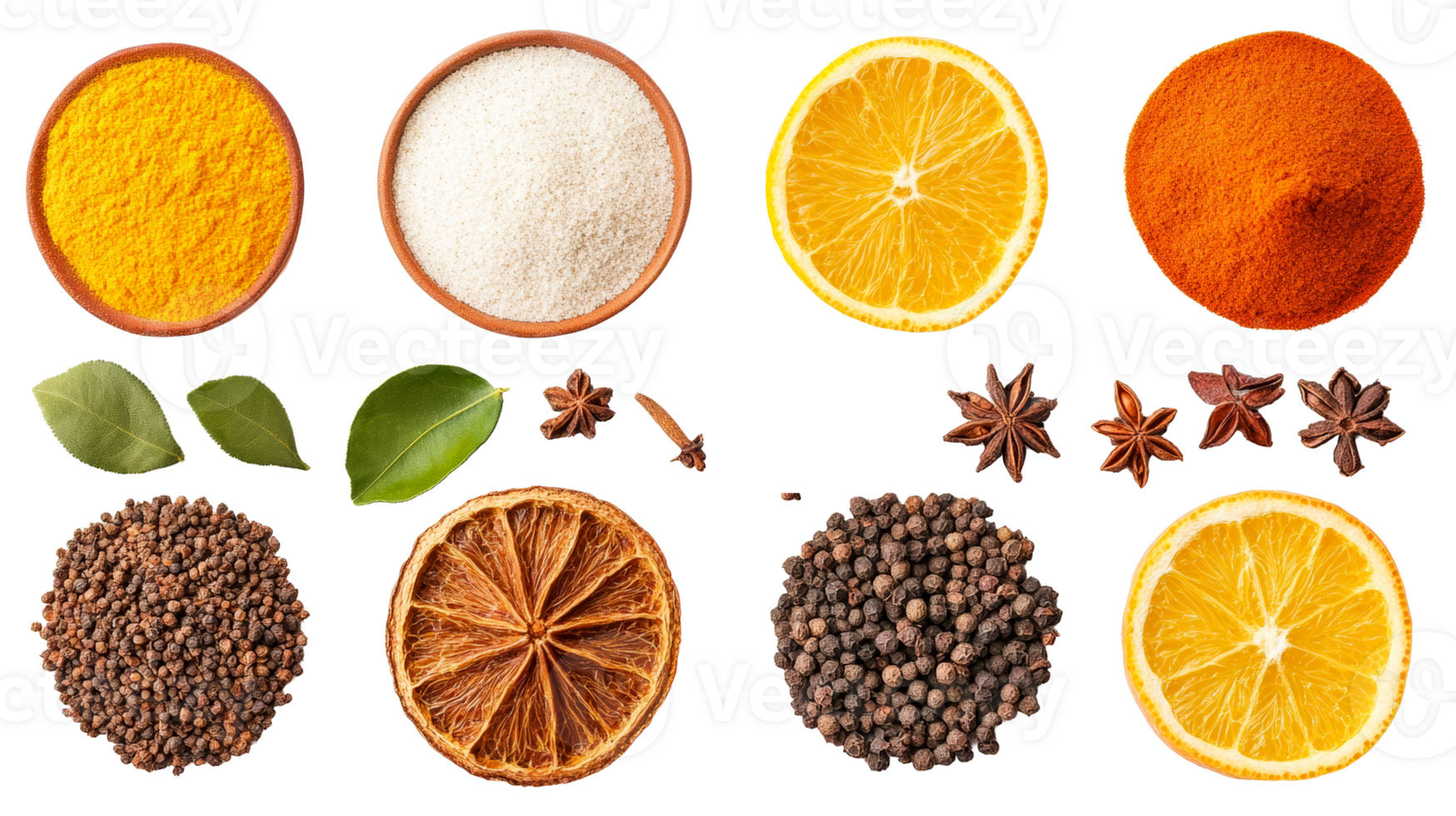 Spices and citrus fruits, aromatic plants, assortment, cut out transparent png