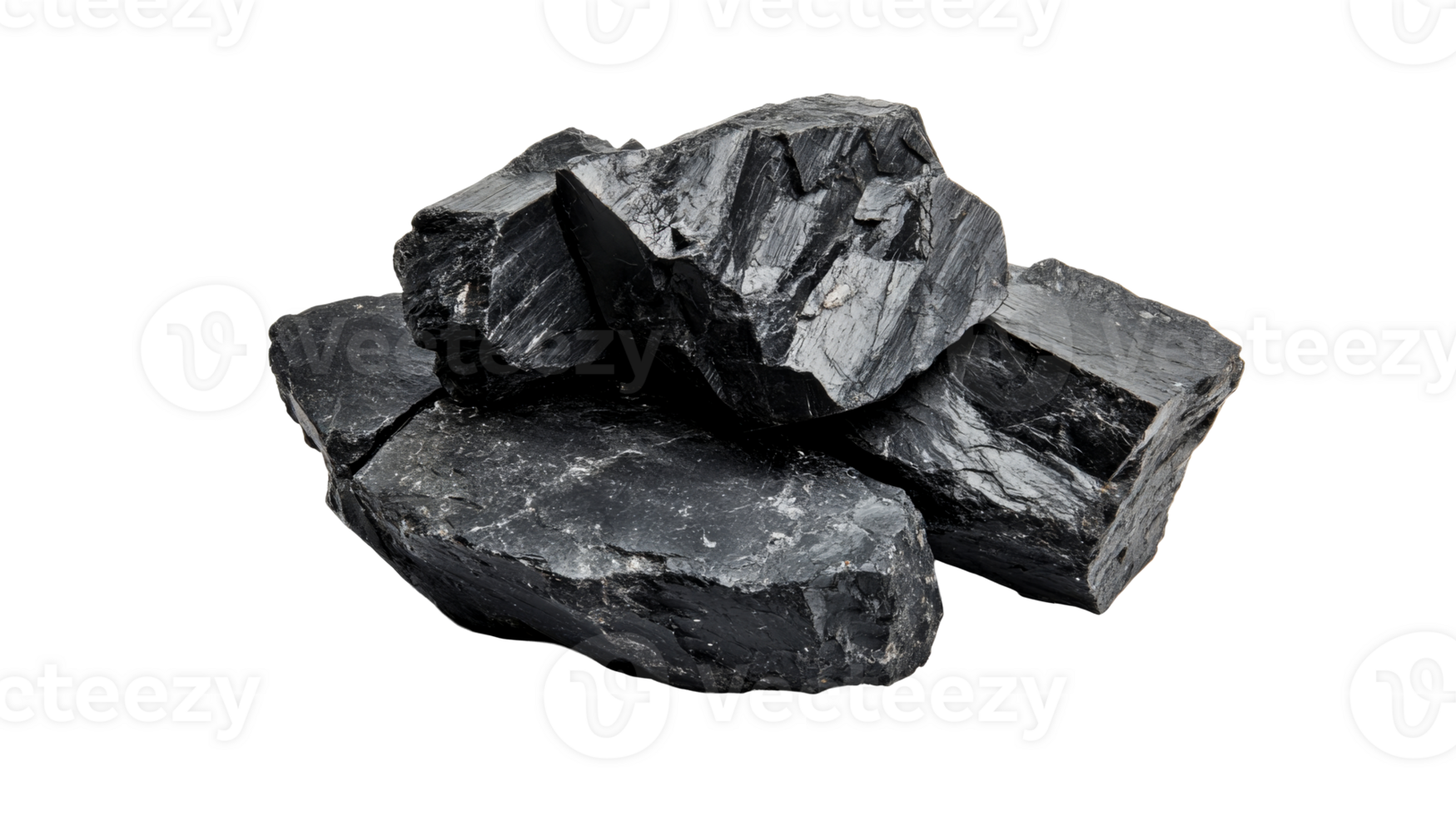 Pile of black obsidian, cut out transparent png