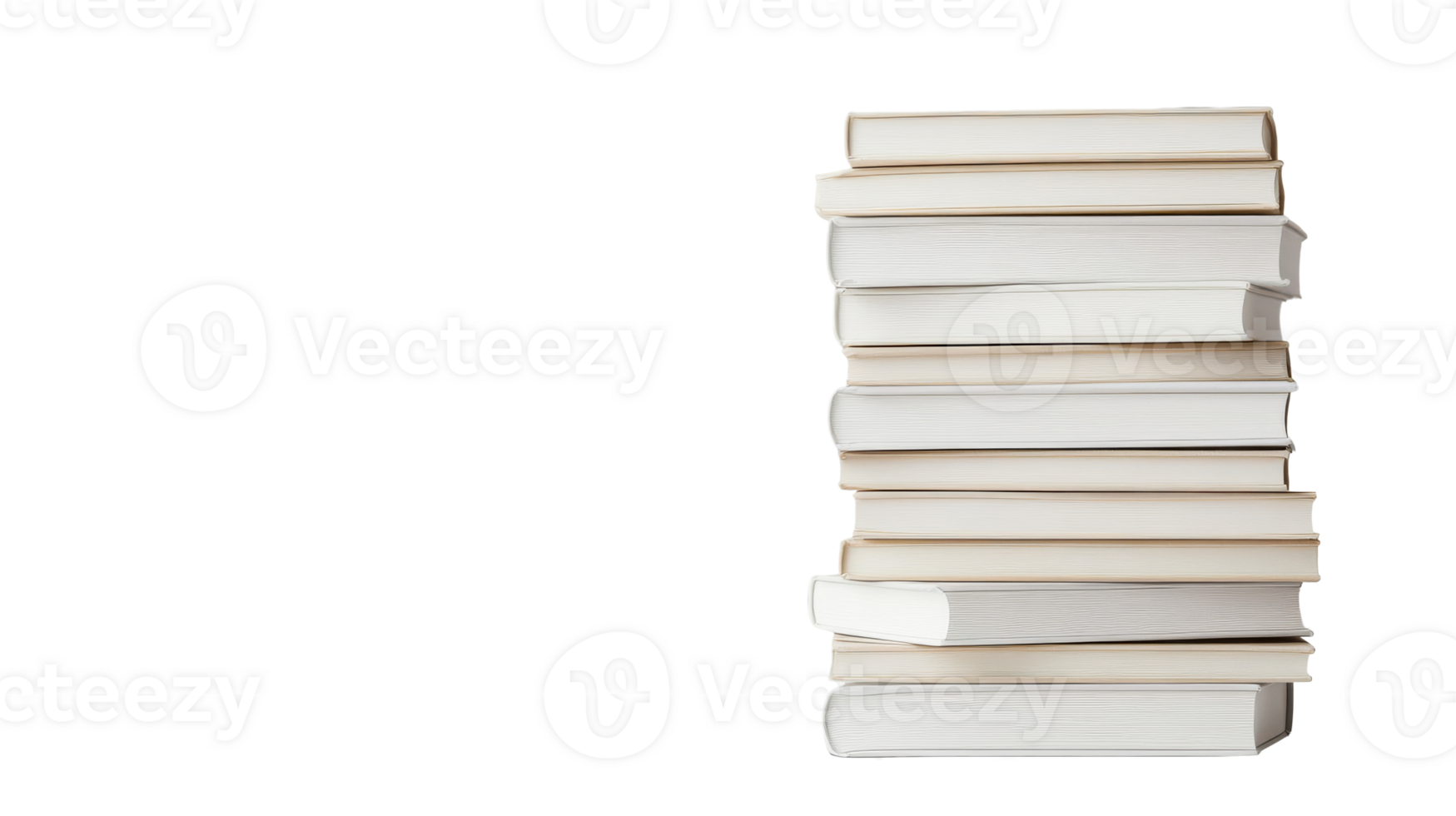 Stack of books with light covers on black background, cut out transparent png