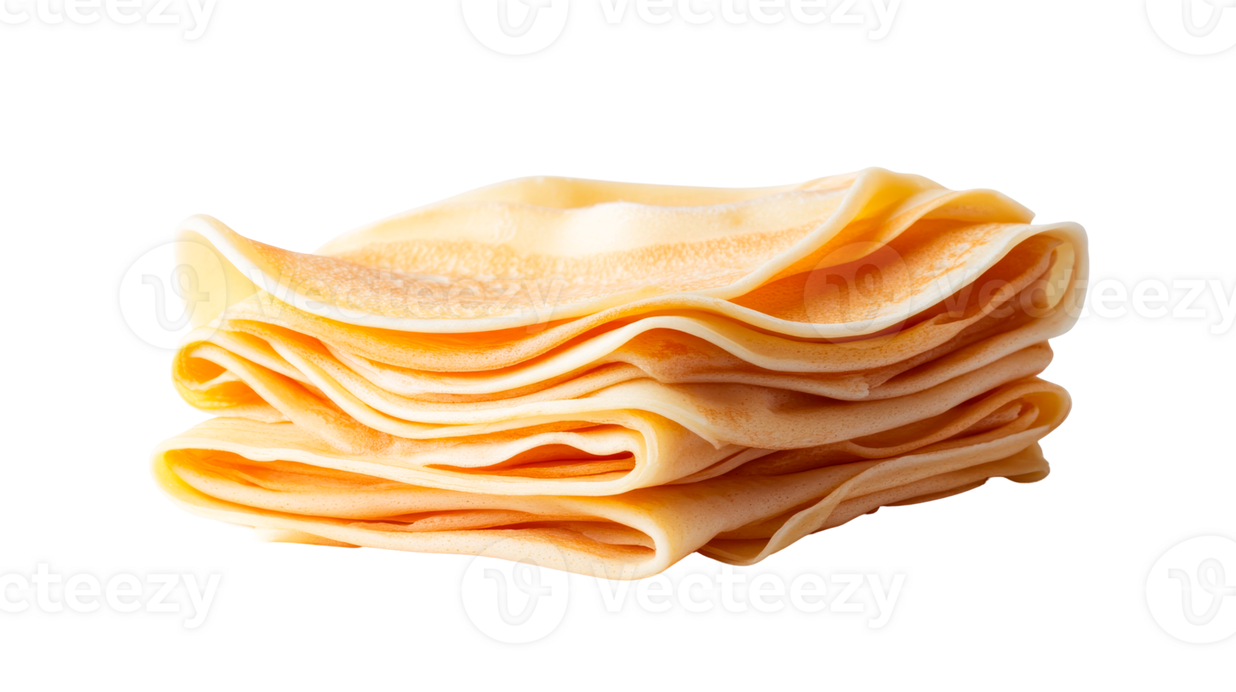 Stack of delicious crepes, pancakes on black background, cut out transparent png