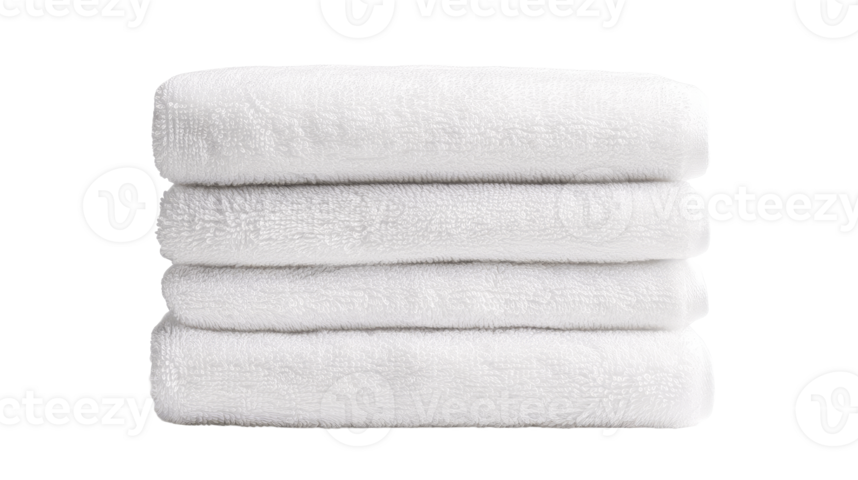 Stack of soft and fluffy white towels, isolated, neatly folded , cut out transparent png