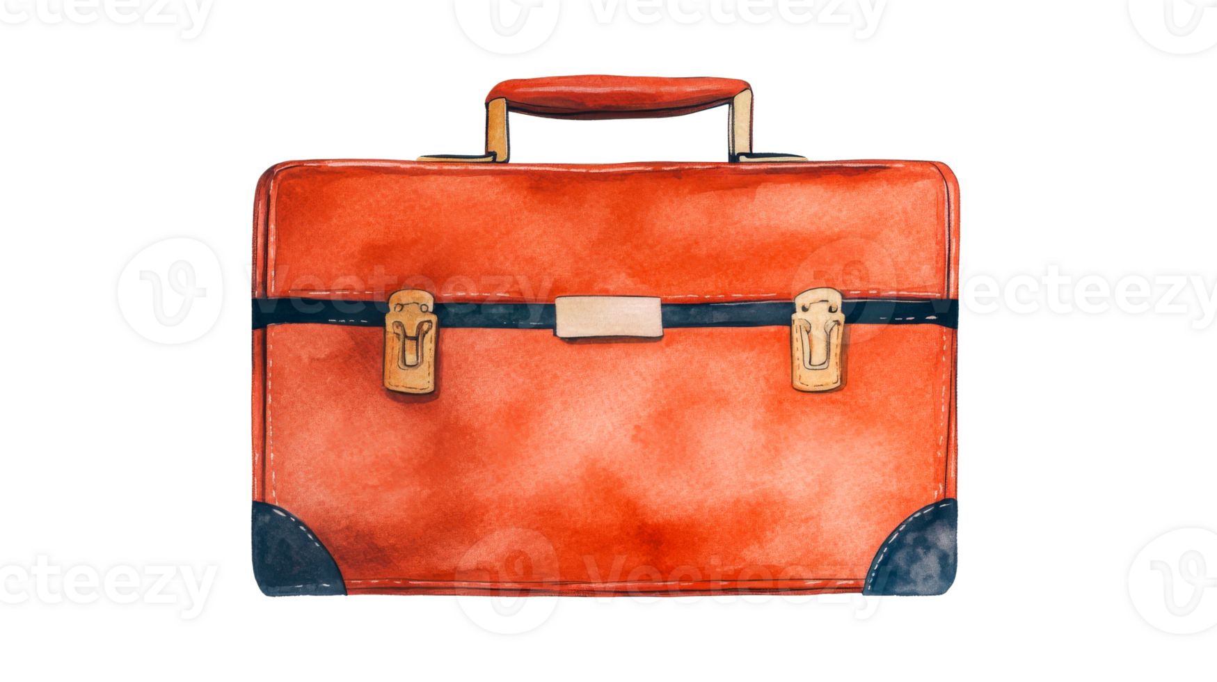Orange suitcase with metal locks and handle, cut out transparent png