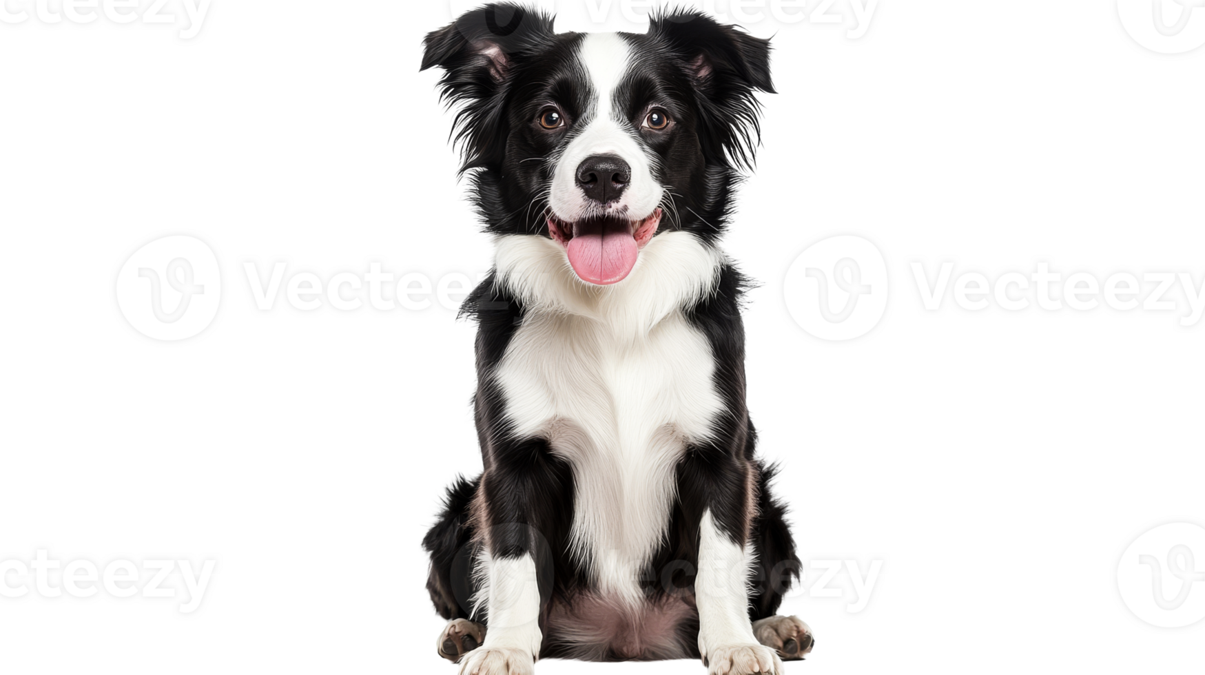 Energetic Border Collie portrait with open mouth, cut out transparent png