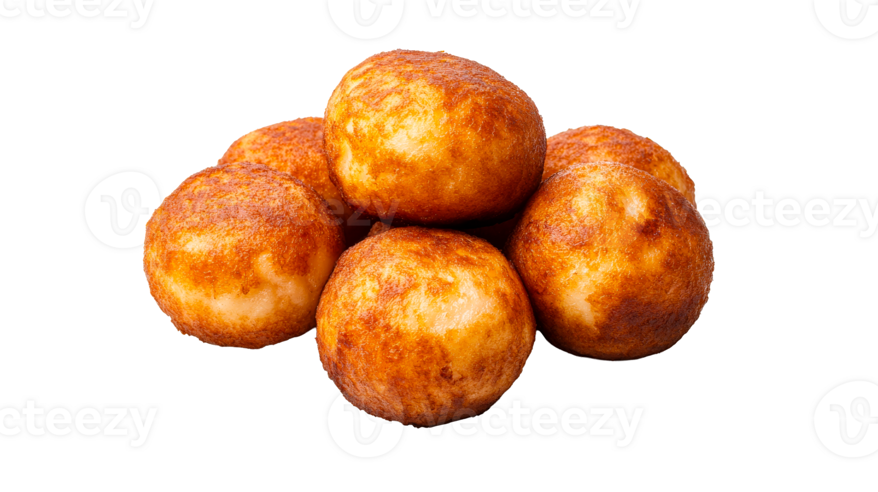 Golden fried dough balls, dessert heap, isolated treat, cut out transparent png