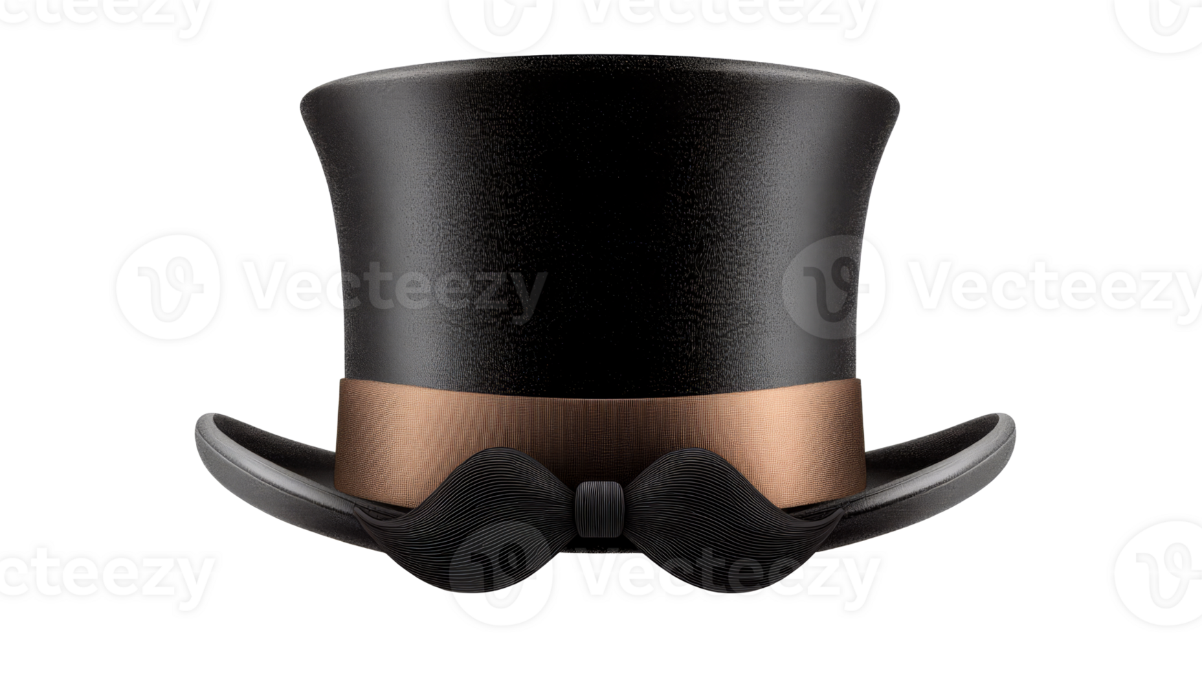Elegant black top hat with ribbon and bow, cut out transparent png