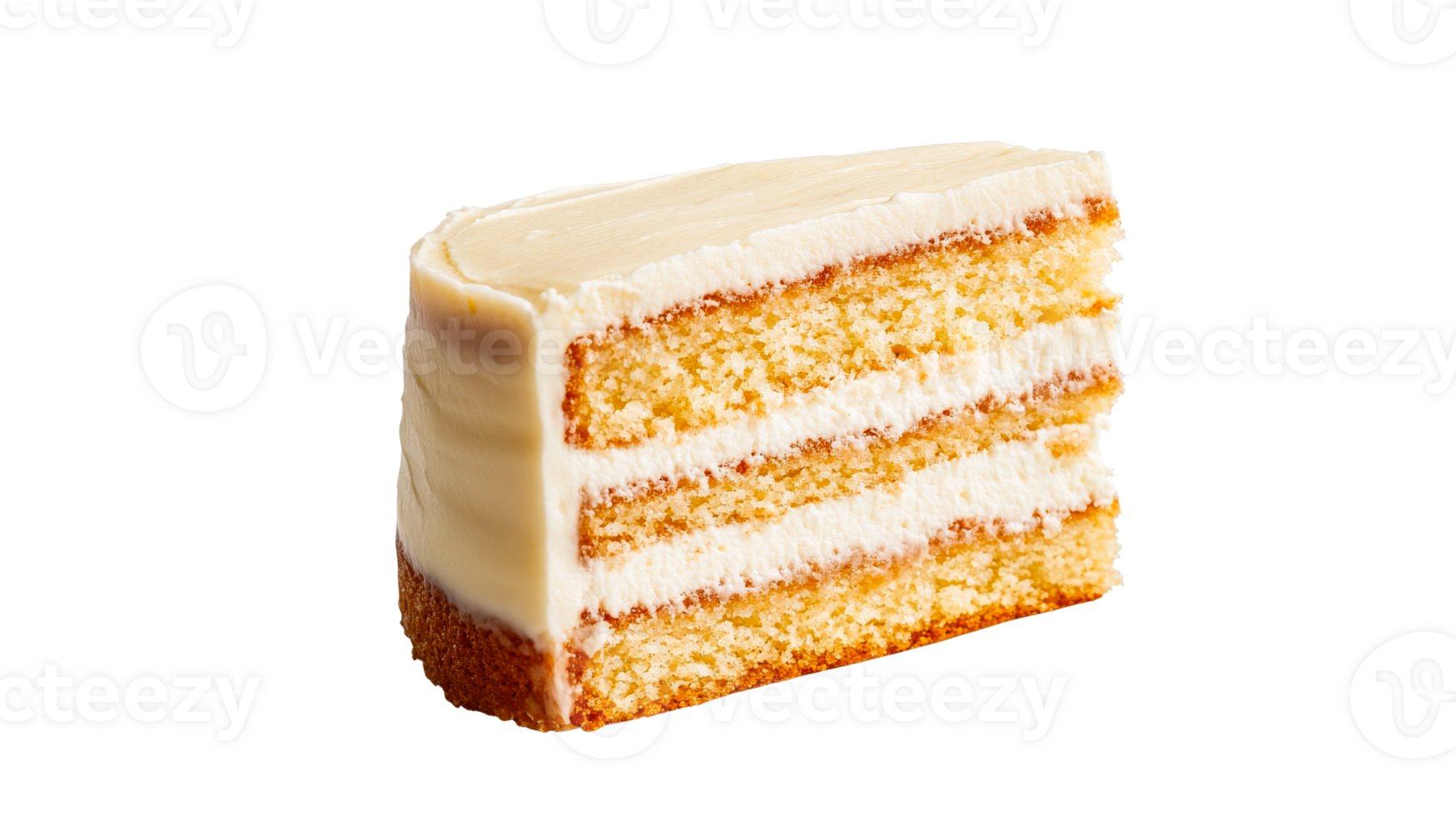 Delicious four layer cake with white frosting, cut out transparent png