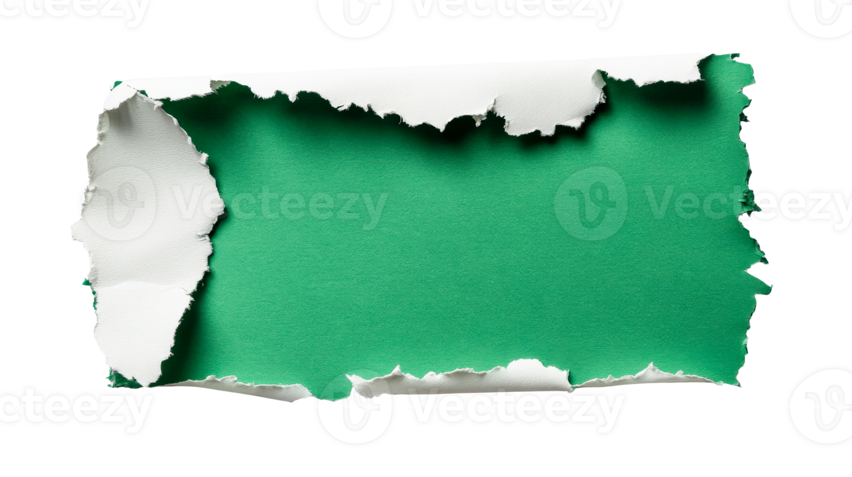 Torn edges paper, green background, texture, isolated, white, cut out transparent png