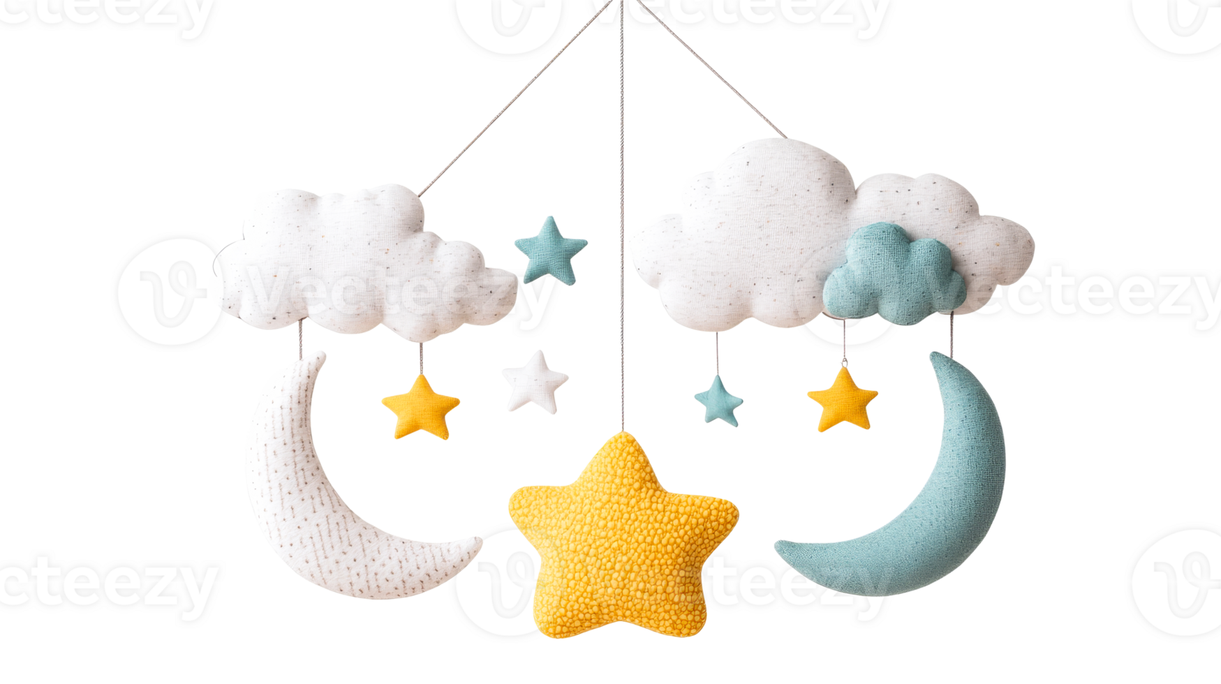 Baby mobile, clouds, stars, and moons nursery decor elements, cut out transparent png