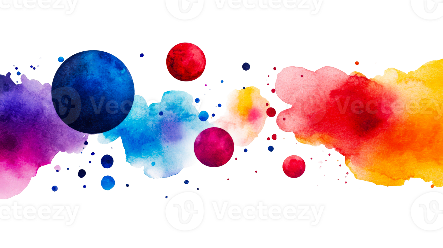 Watercolor splash with colorful abstract shapes and circles, cut out transparent png