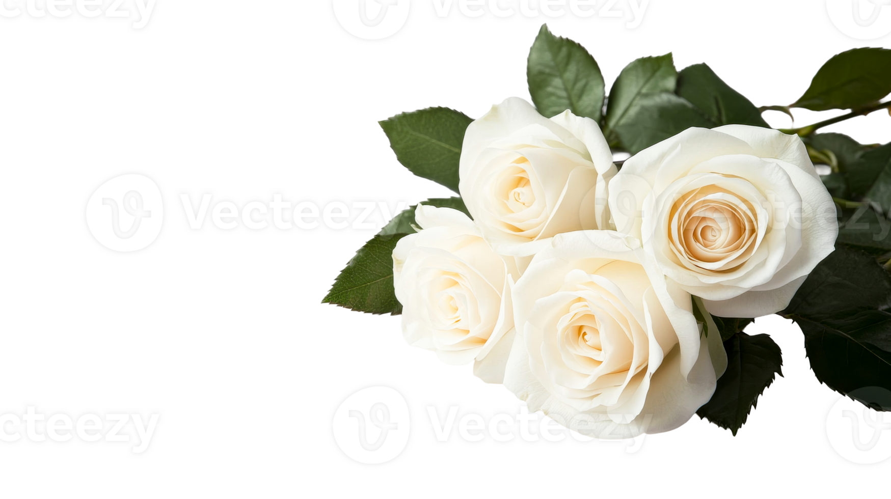 Roses arrangement, floral composition on black background, cut out transparent png
