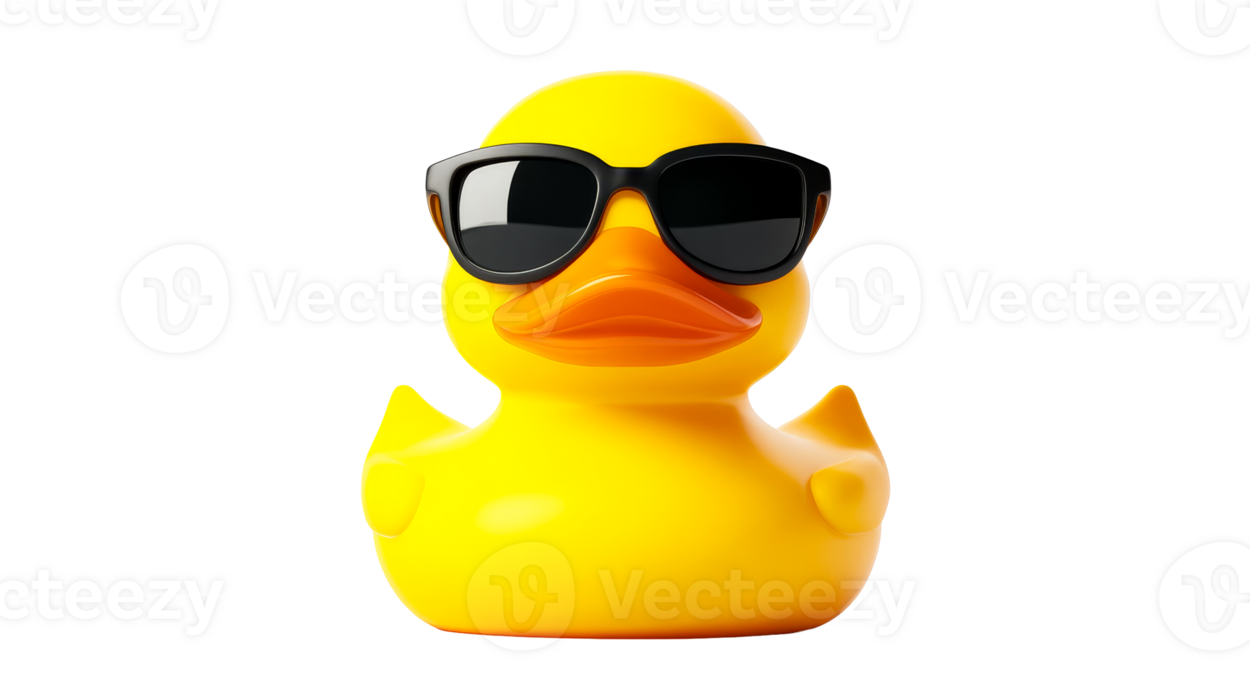 Rubber duck with sunglasses, toy in black background, cut out transparent png