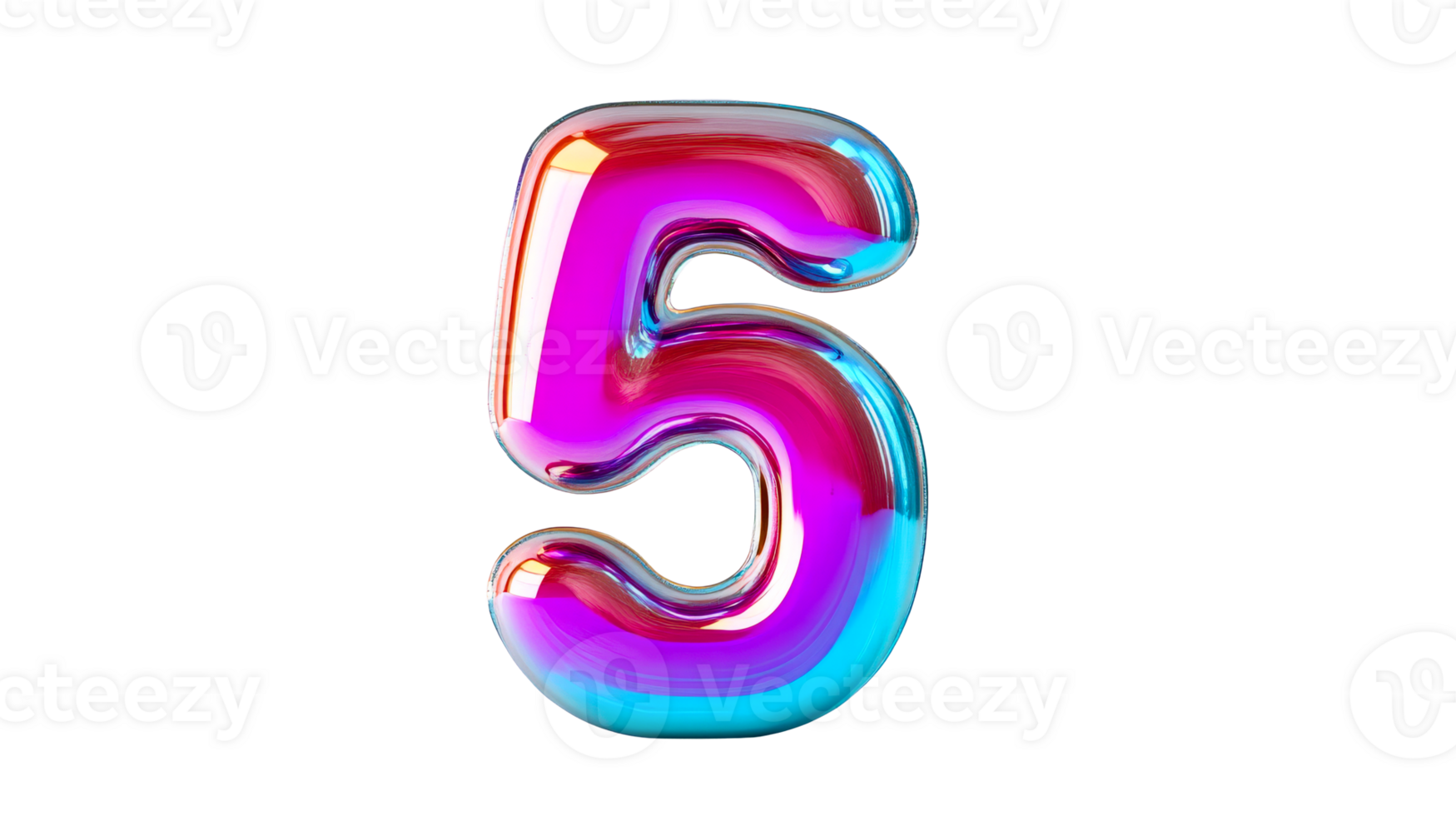 Glossy number five balloon rendering, isolated, cut out transparent png