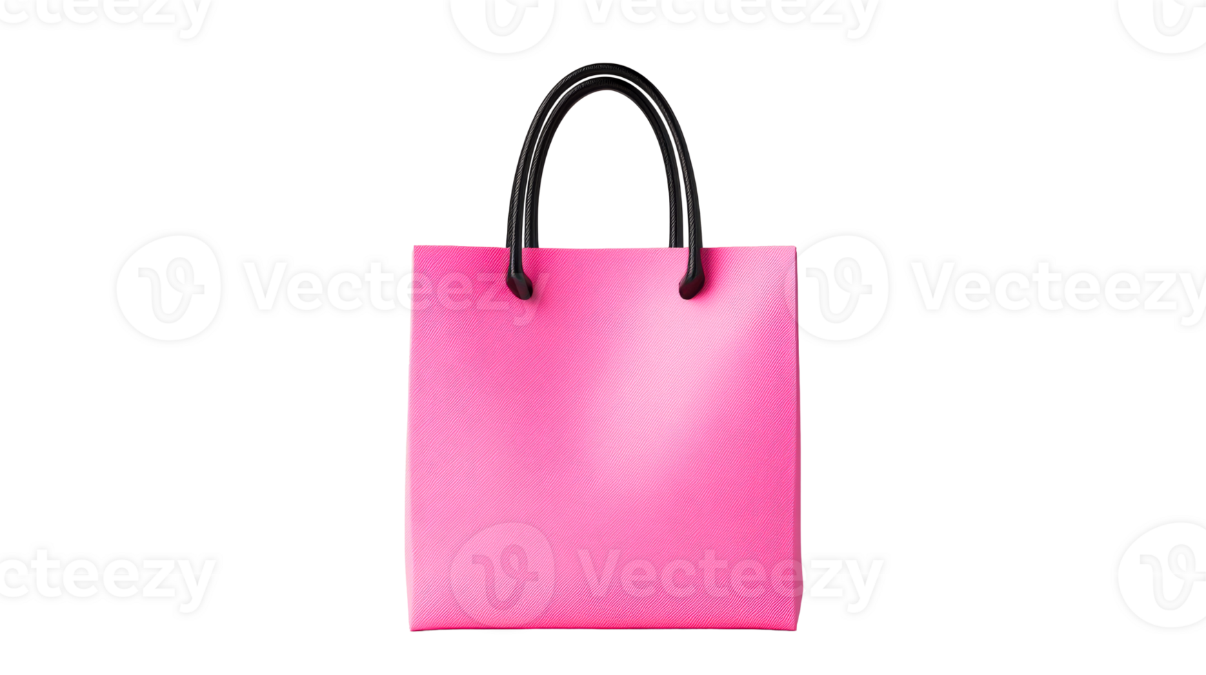 Elegant pink shopping bag with black handles on black background, cut out transparent png
