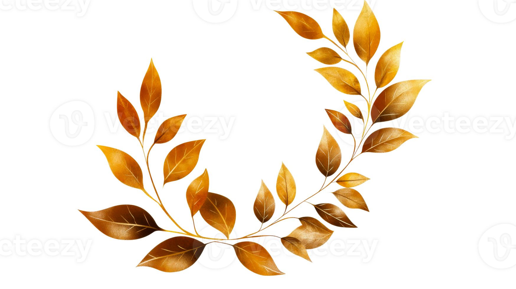 Golden leaves wreath illustration, elegant botanical design, cut out transparent png