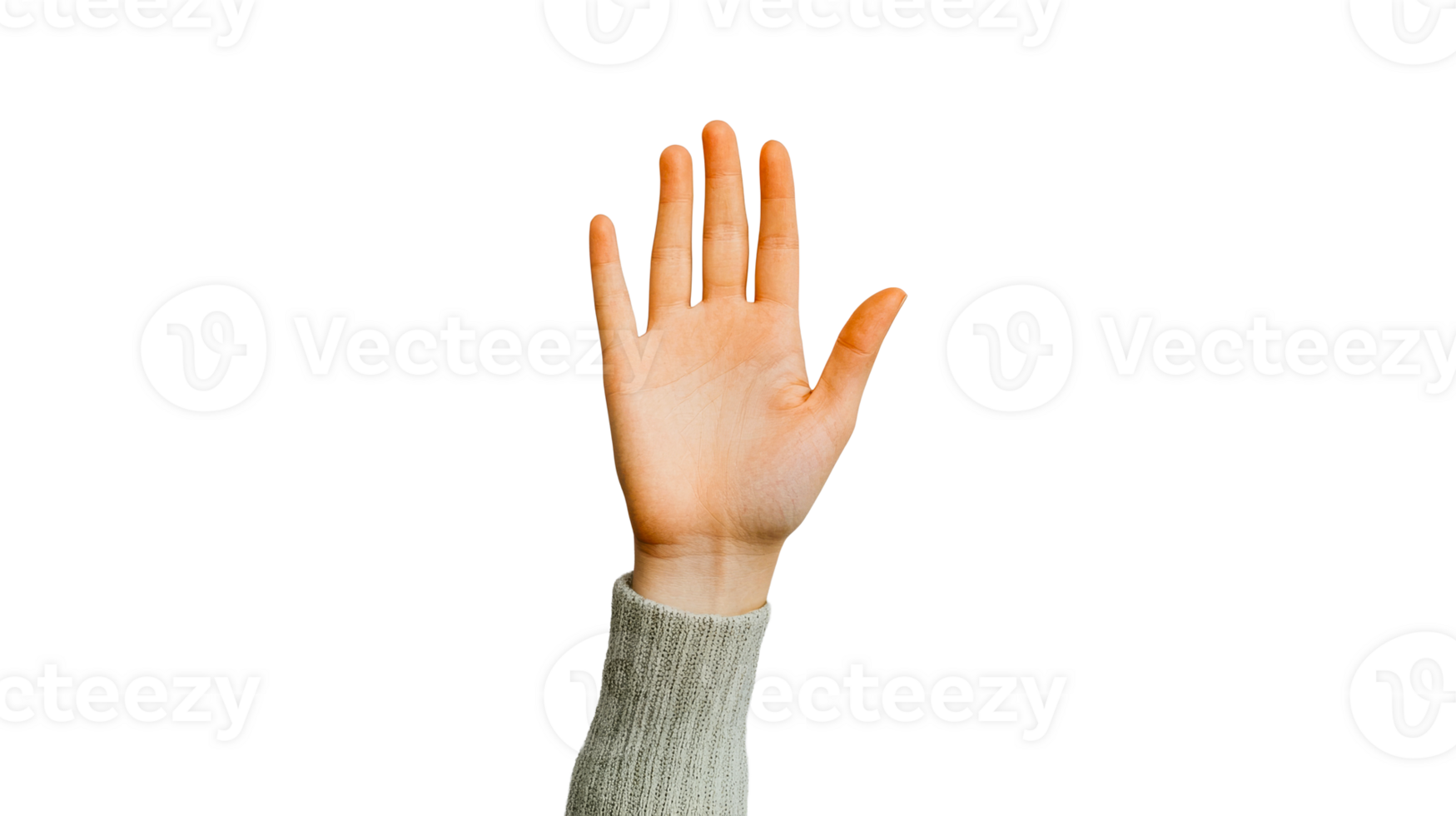 Raised hand isolated on black background, cut out transparent png