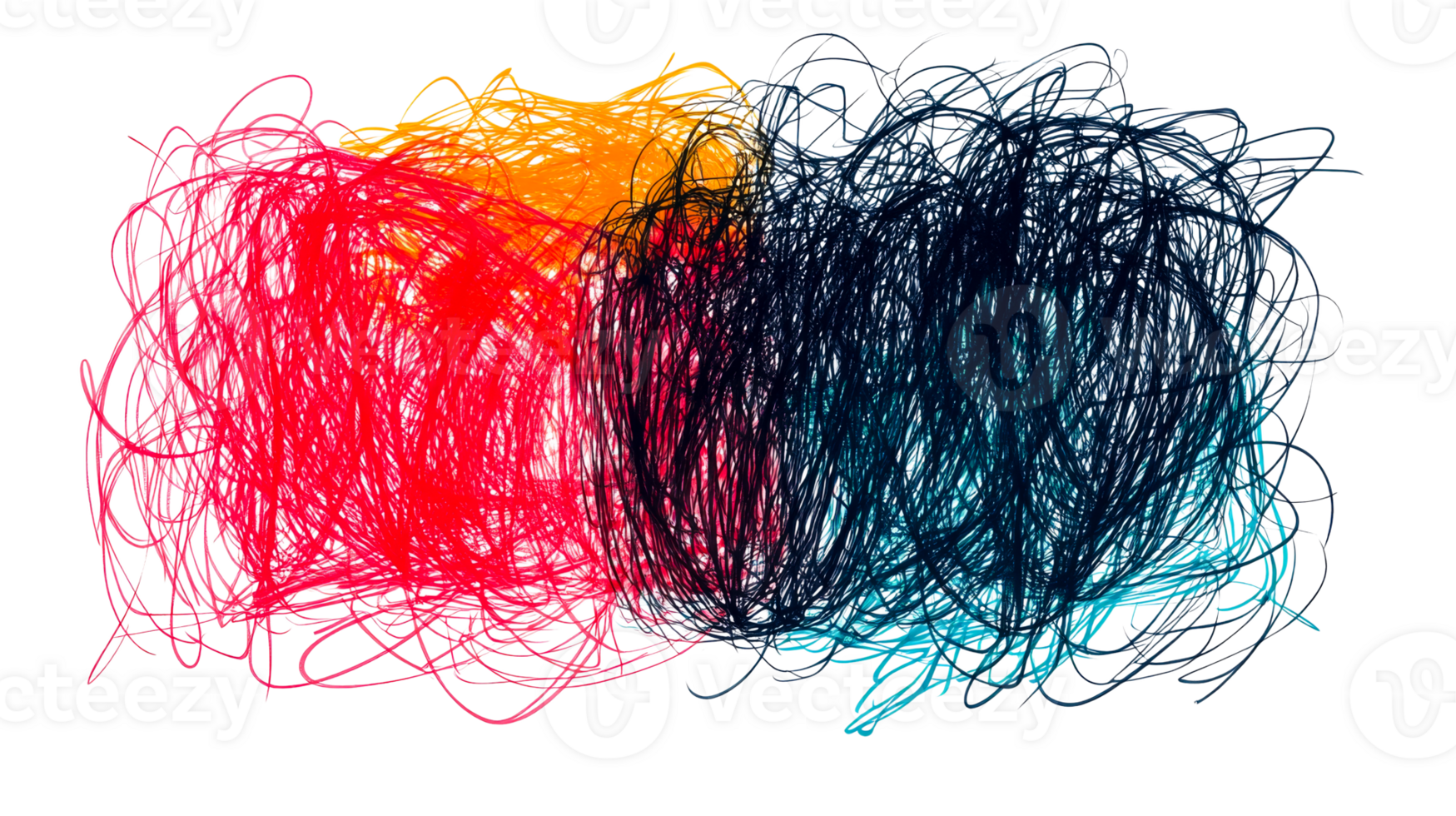 Abstract scribble art with colorful interwoven lines, cut out transparent png