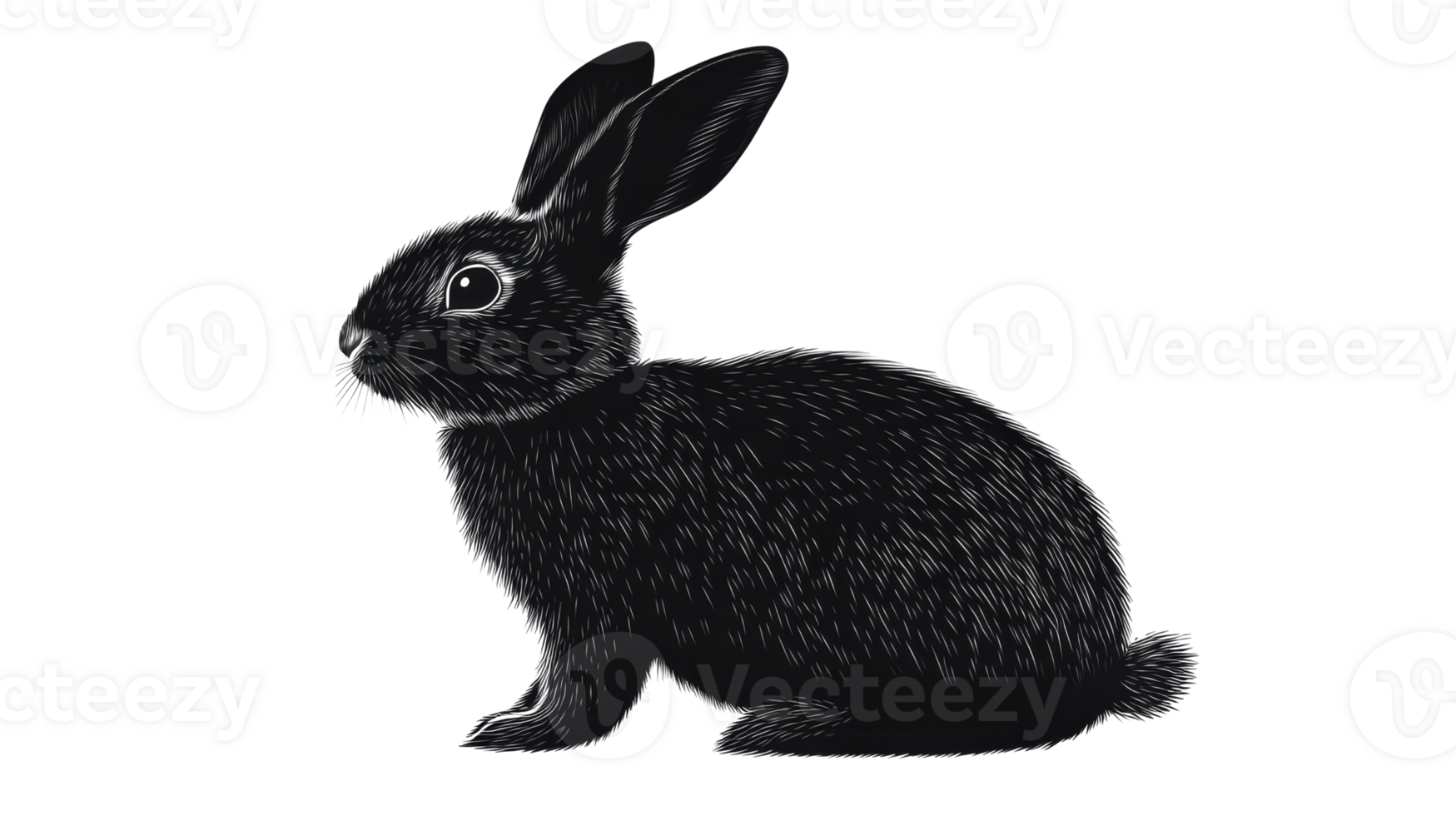 Engraving of rabbit, realistic bunny detailed portrait, cut out transparent png