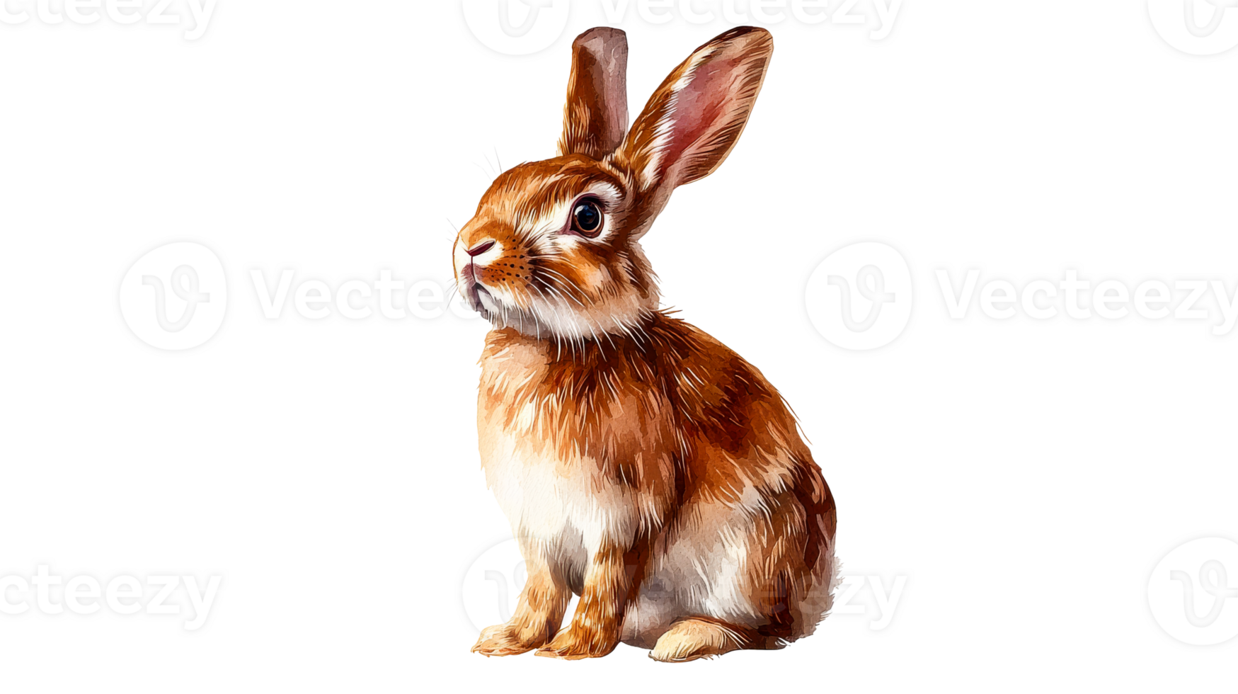 Watercolor painting of brown rabbit sitting, wildlife art , cut out transparent png