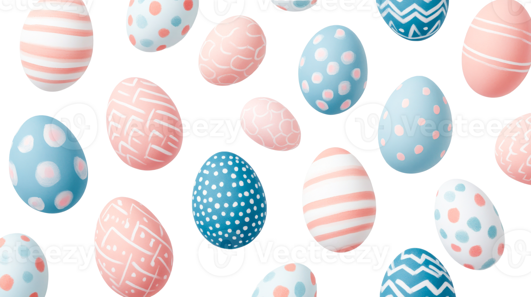 Easter Eggs with Pastel Patterns Isolated on Black, cut out transparent png