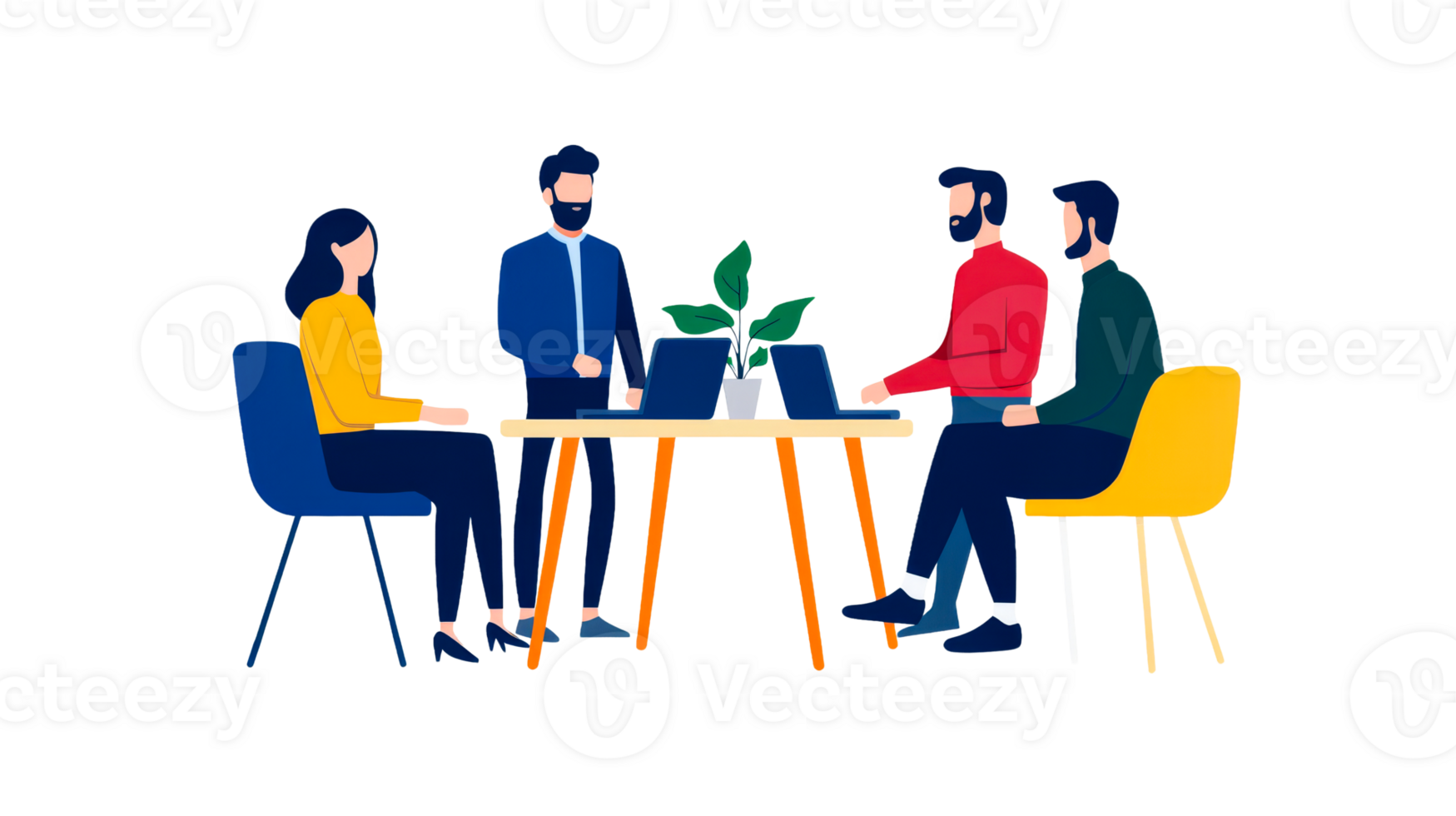 Team Collaborating on Laptops in Meeting, cut out transparent png