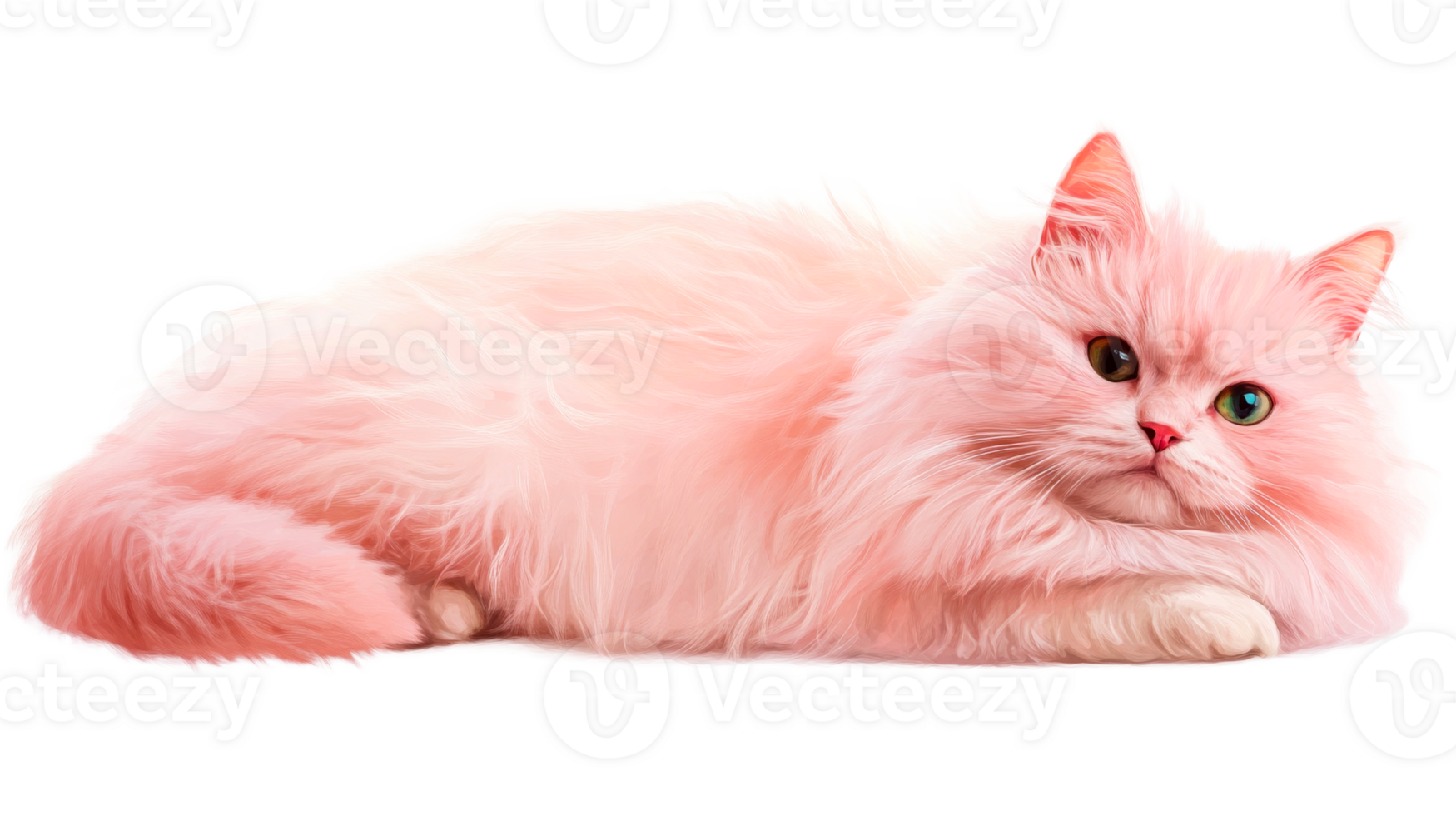 Pink cat lying down, resting feline, pet portrait, cut out transparent png