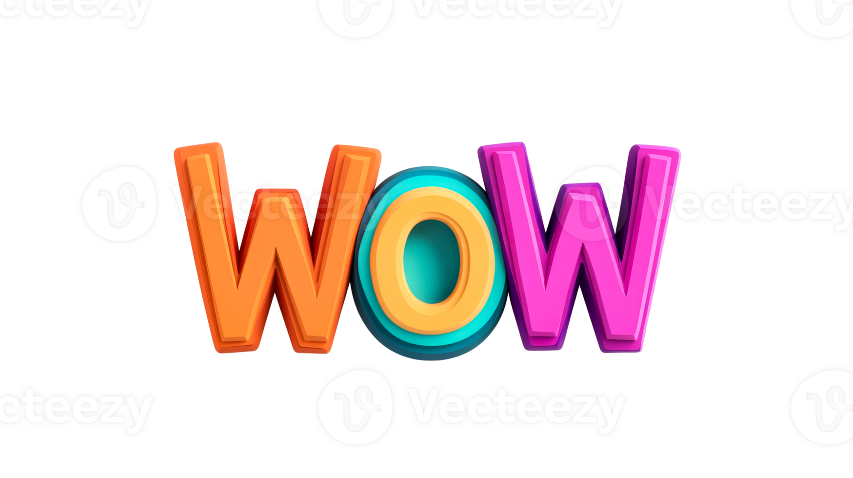 WOW lettering with colorful 3D letters on black, cut out transparent png