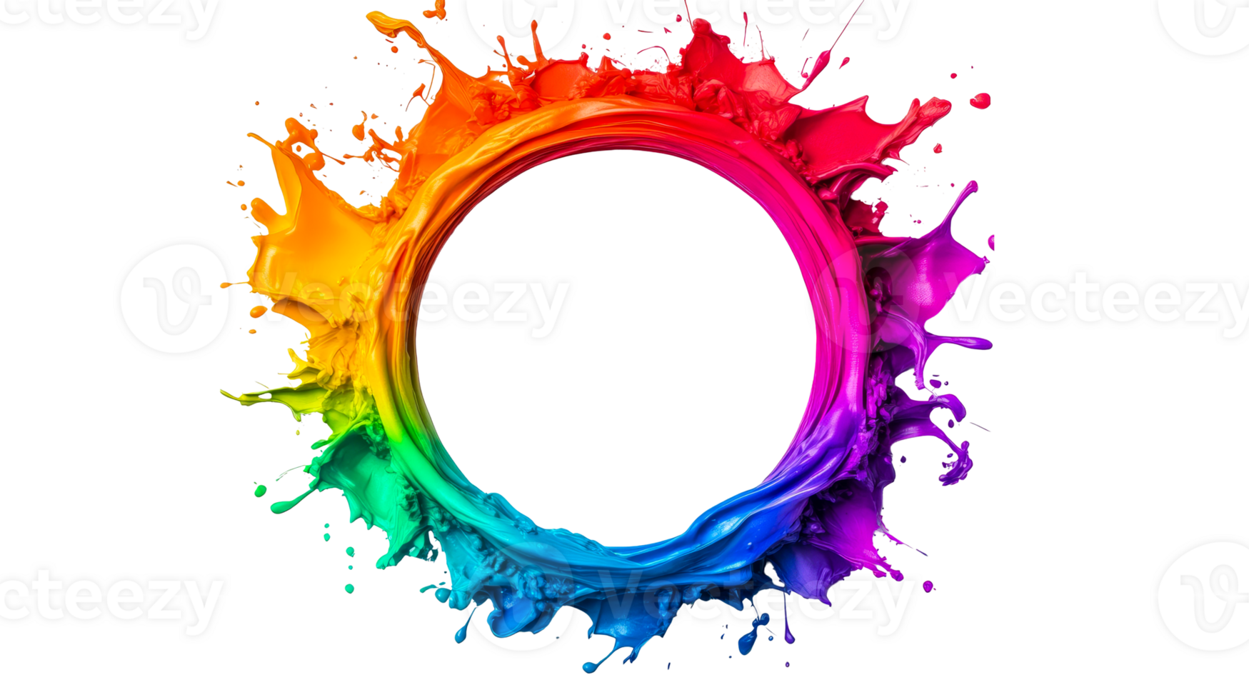 Paint Splash Circular Frame with Rainbow Colors, cut out transparent png