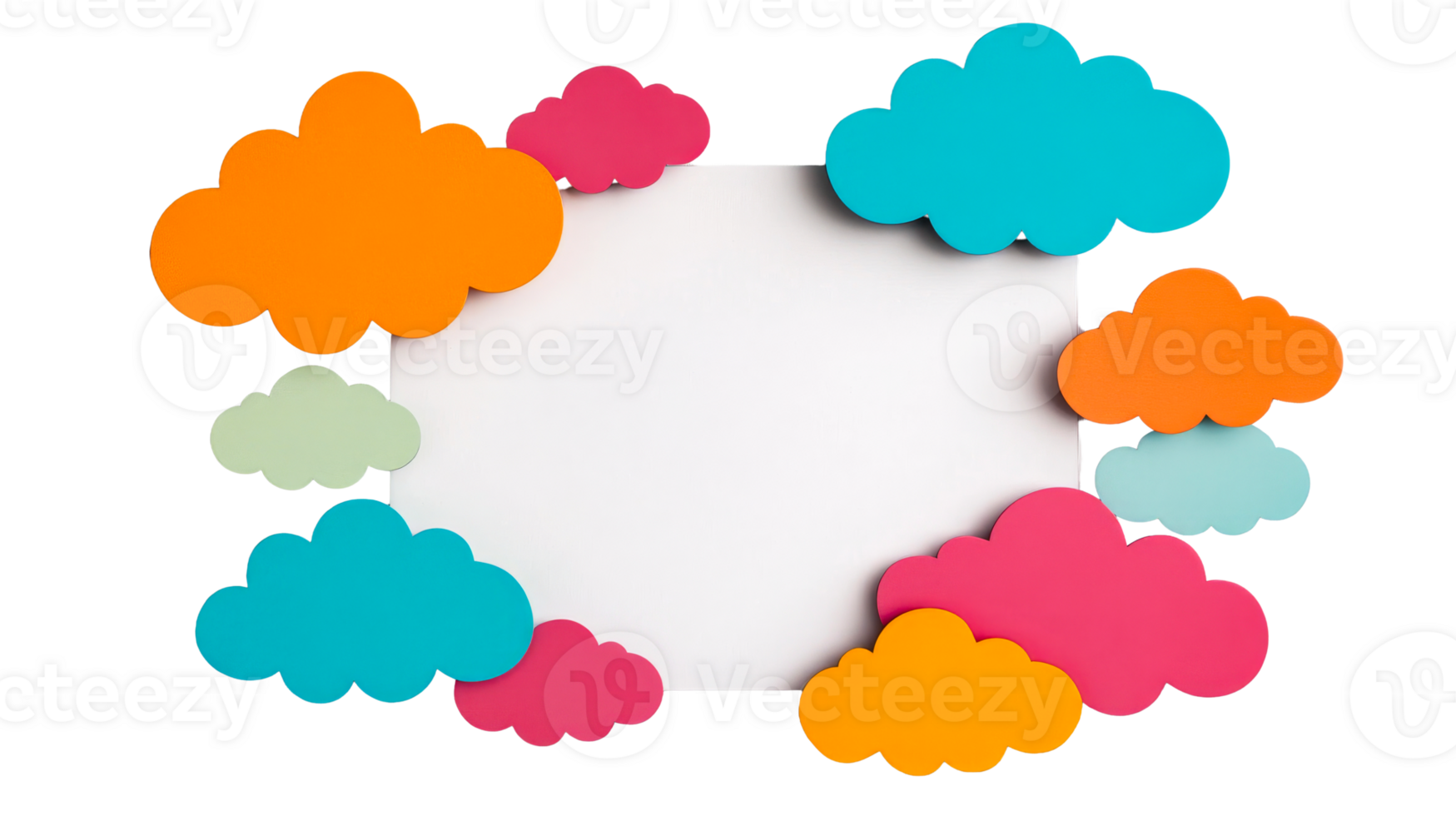 Colorful Clouds Bordering White Space on Black Background, cut out transparent png