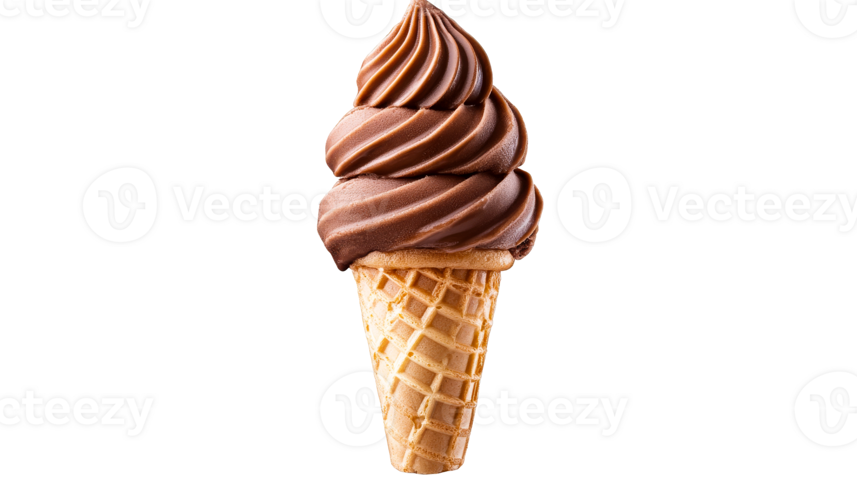 Chocolate ice cream cone against black backdrop, cut out transparent png