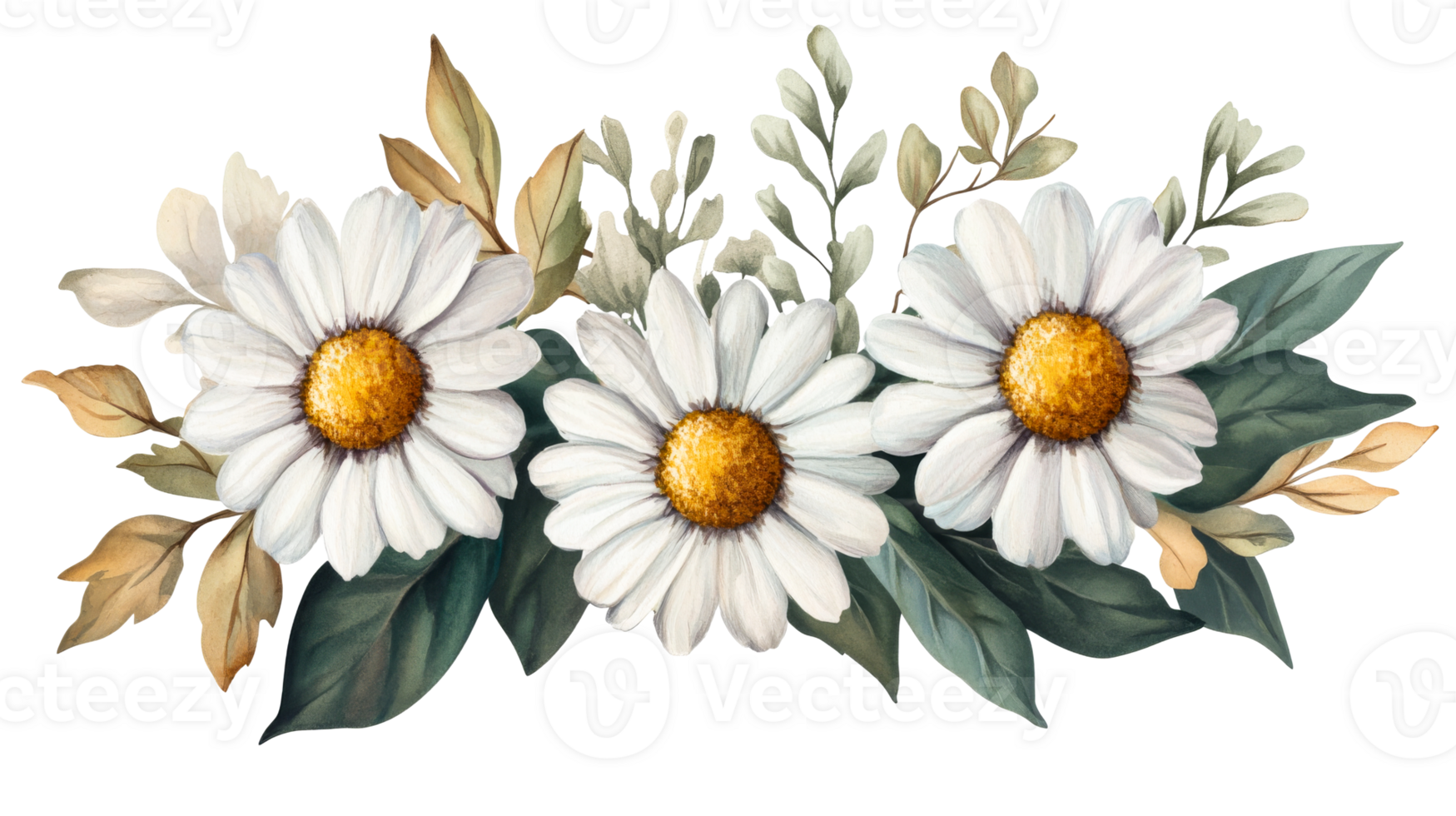 White Daisy Bouquet Isolated Elegant Spring Floral Arrangement, cut out transparent png