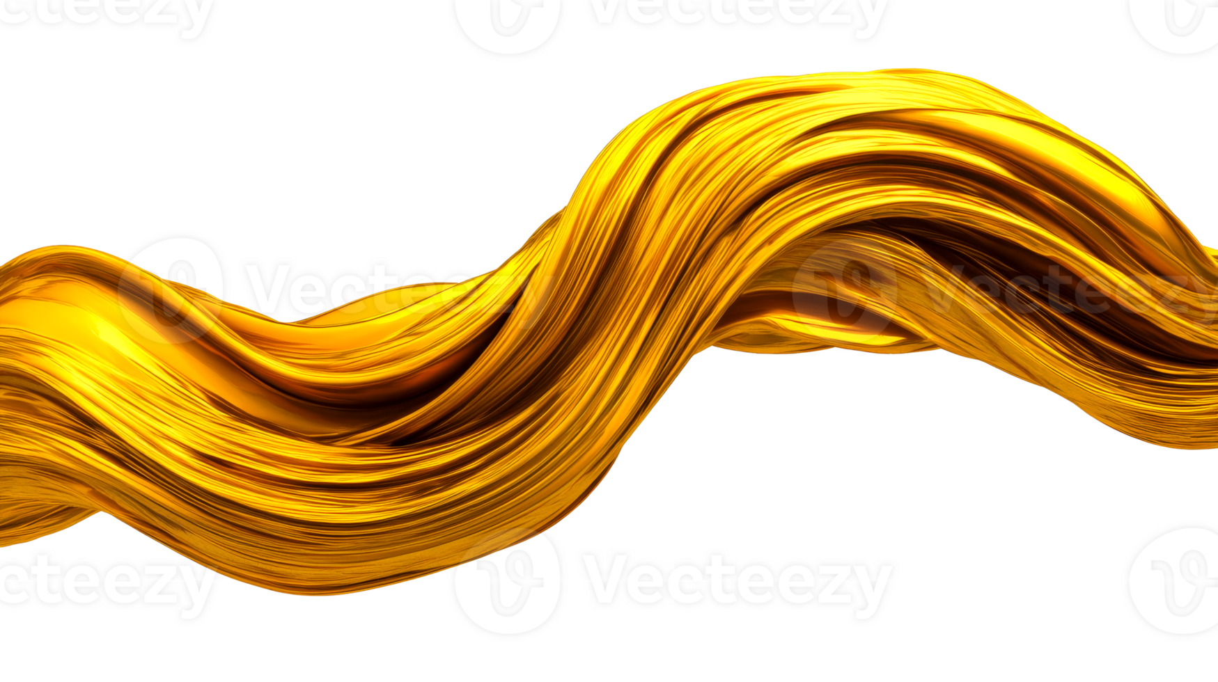 Golden Ribbon Flowing on Black Background, cut out transparent png