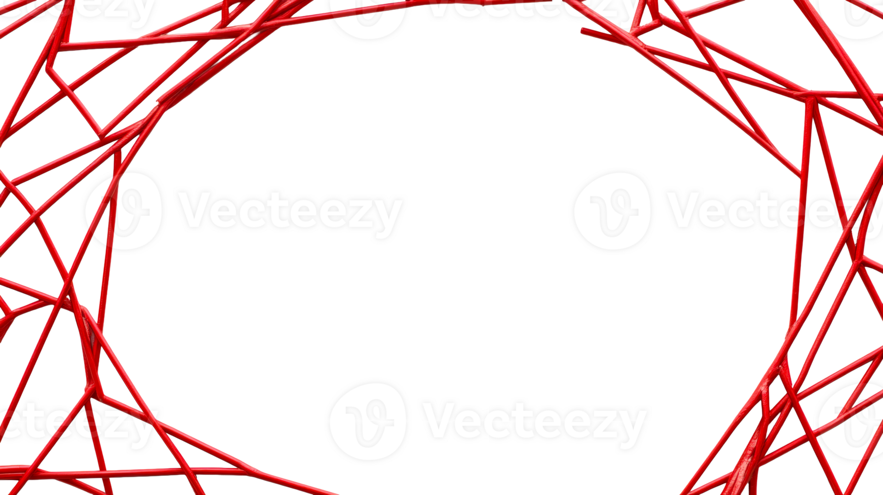 Abstract red frame of lines on a black background, cut out transparent png