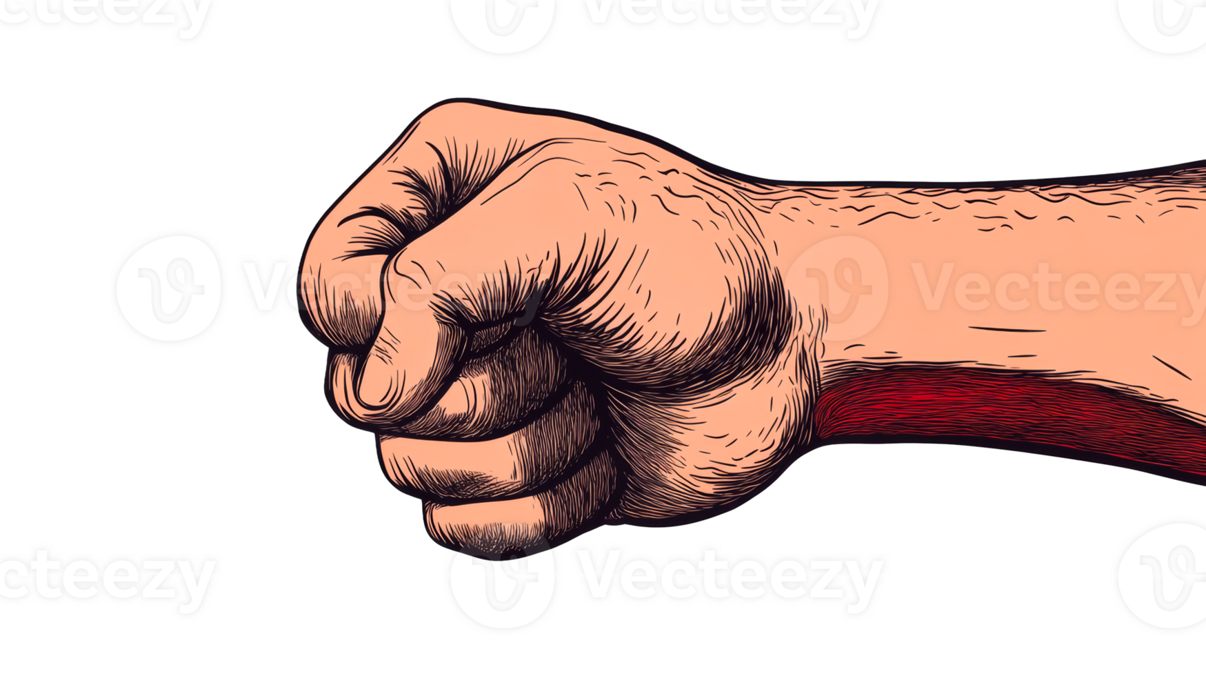 Fist clenched in anger, cartoon illustration, strength, cut out transparent png