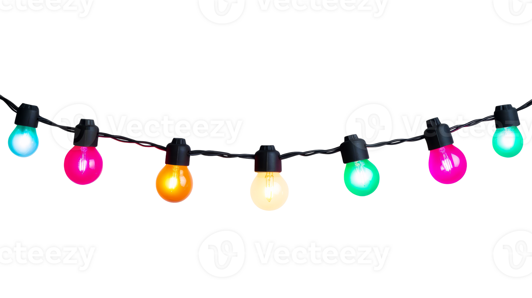 Festive String Lights with Colorful Bulbs on Black, cut out transparent png
