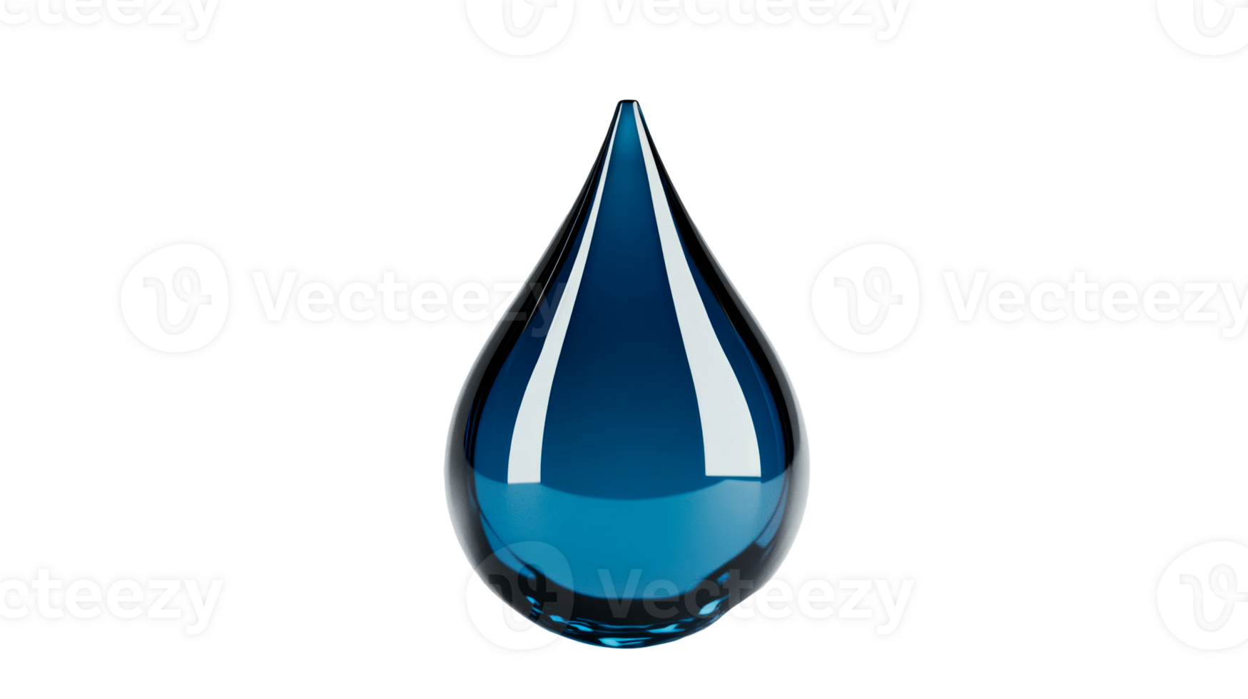 Water drop of blue hue with high gloss effect, cut out transparent png
