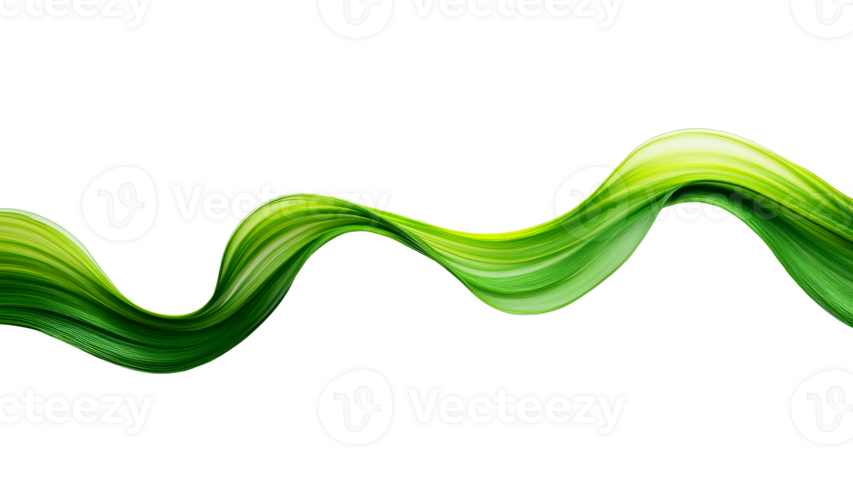 Wavy green gradient ribbon line on black, cut out transparent png
