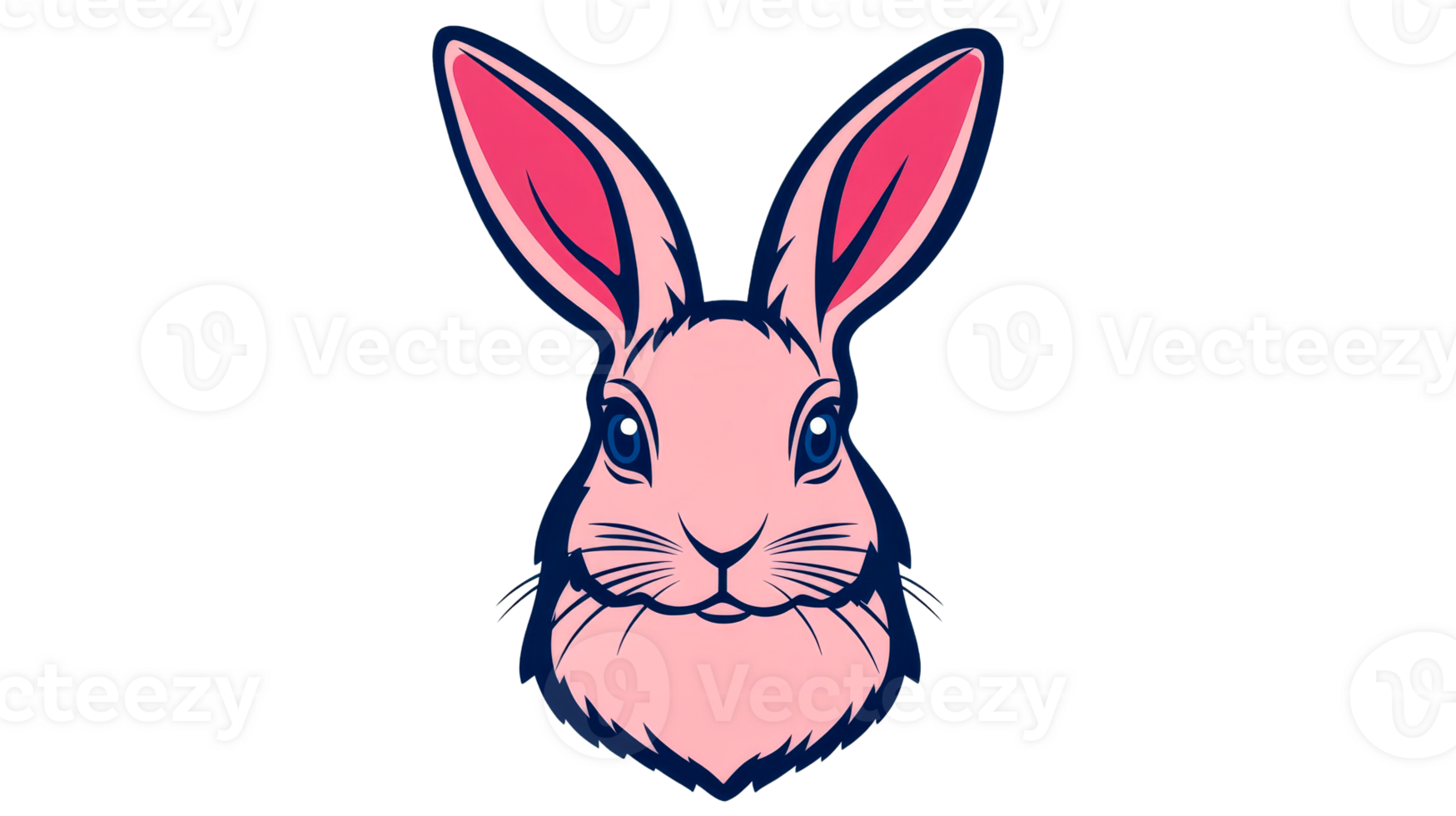 Pink bunny head with long ears, cut out transparent png