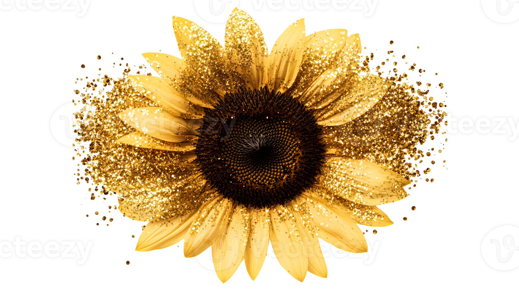 Sparkling Sunflower Blossom Isolated, cut out transparent png