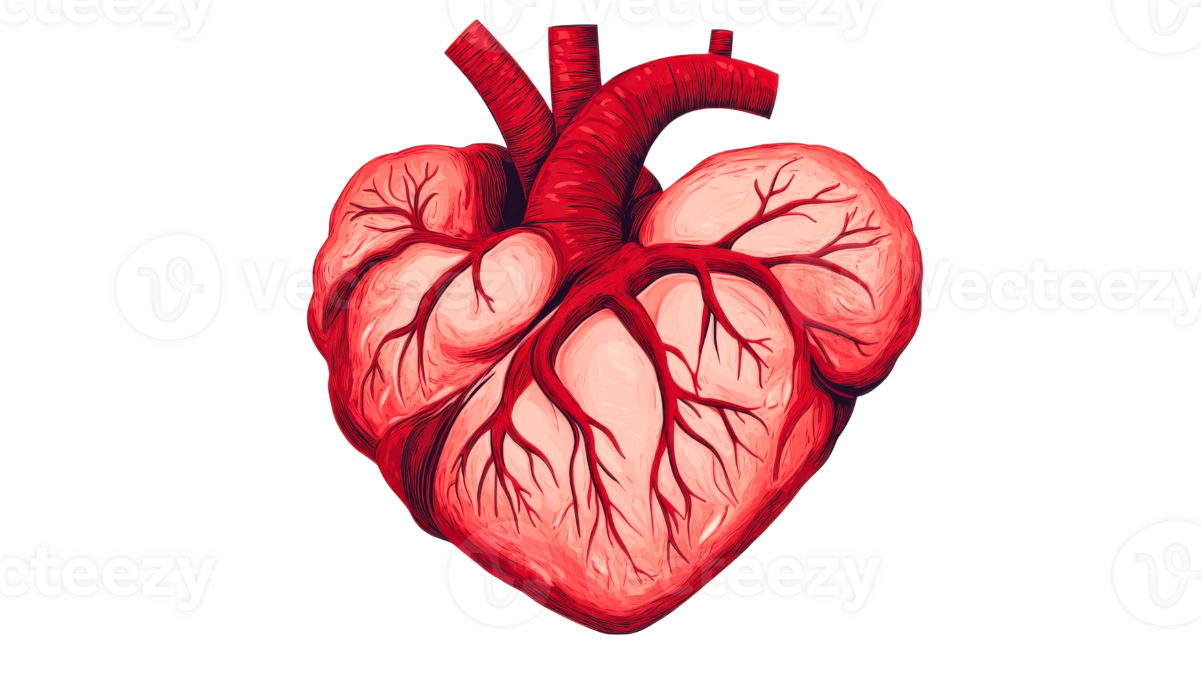 Realistic Human Heart Artwork on Black Background, cut out transparent png