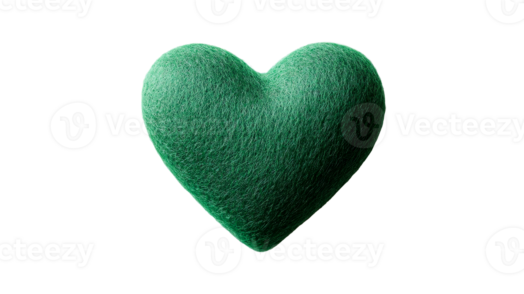 Green heart texture rendering in 3D art, cut out transparent png