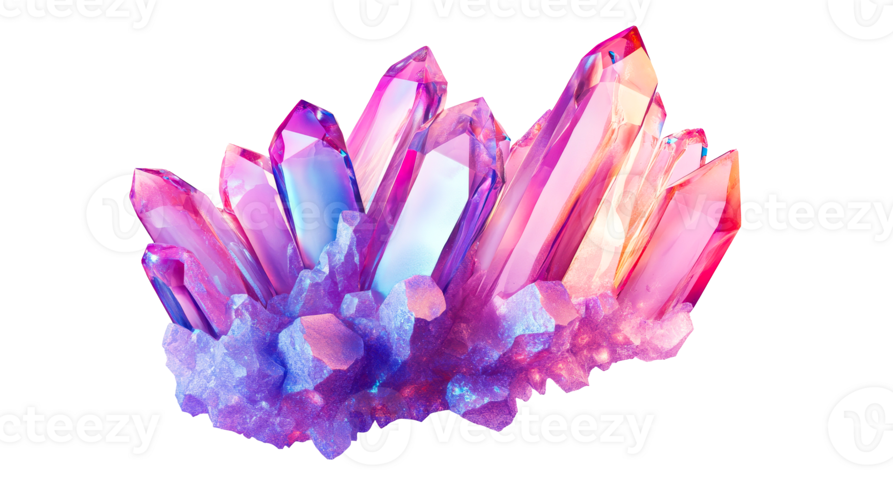 Colorful, gleaming crystal formation with sharp edges, cut out transparent png