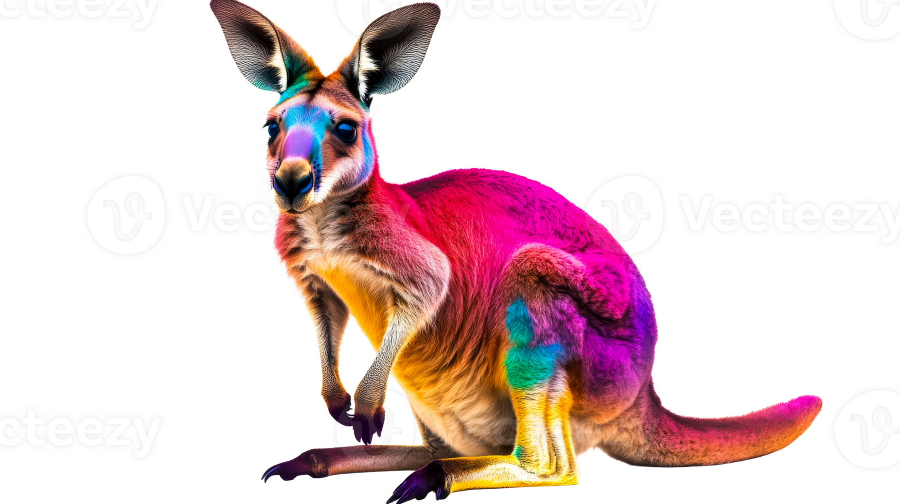 Colorful kangaroo in a surreal style sitting, cut out transparent png