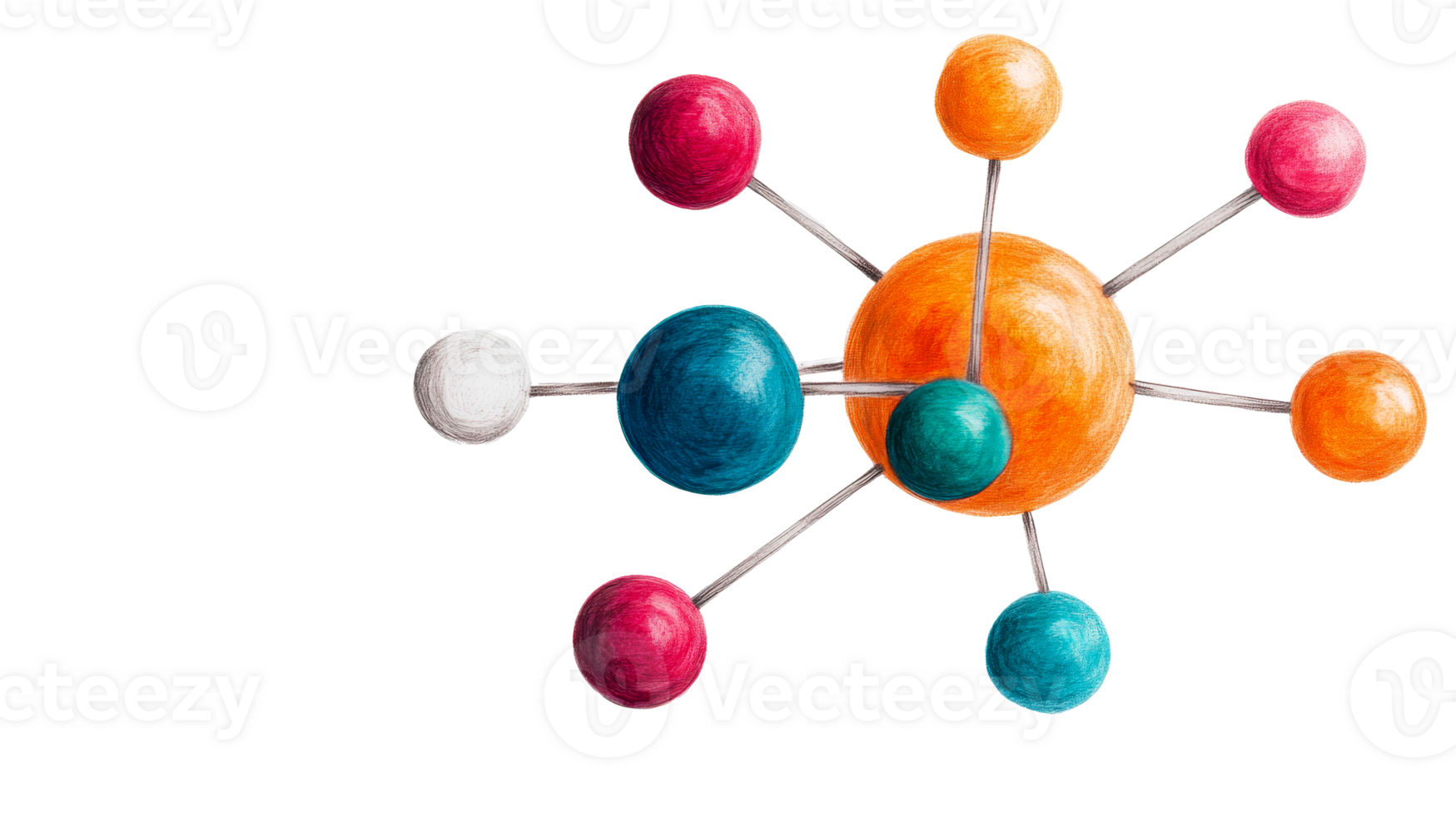 Atomic model illustration, ball-and-stick diagram, chemical structure, cut out transparent png